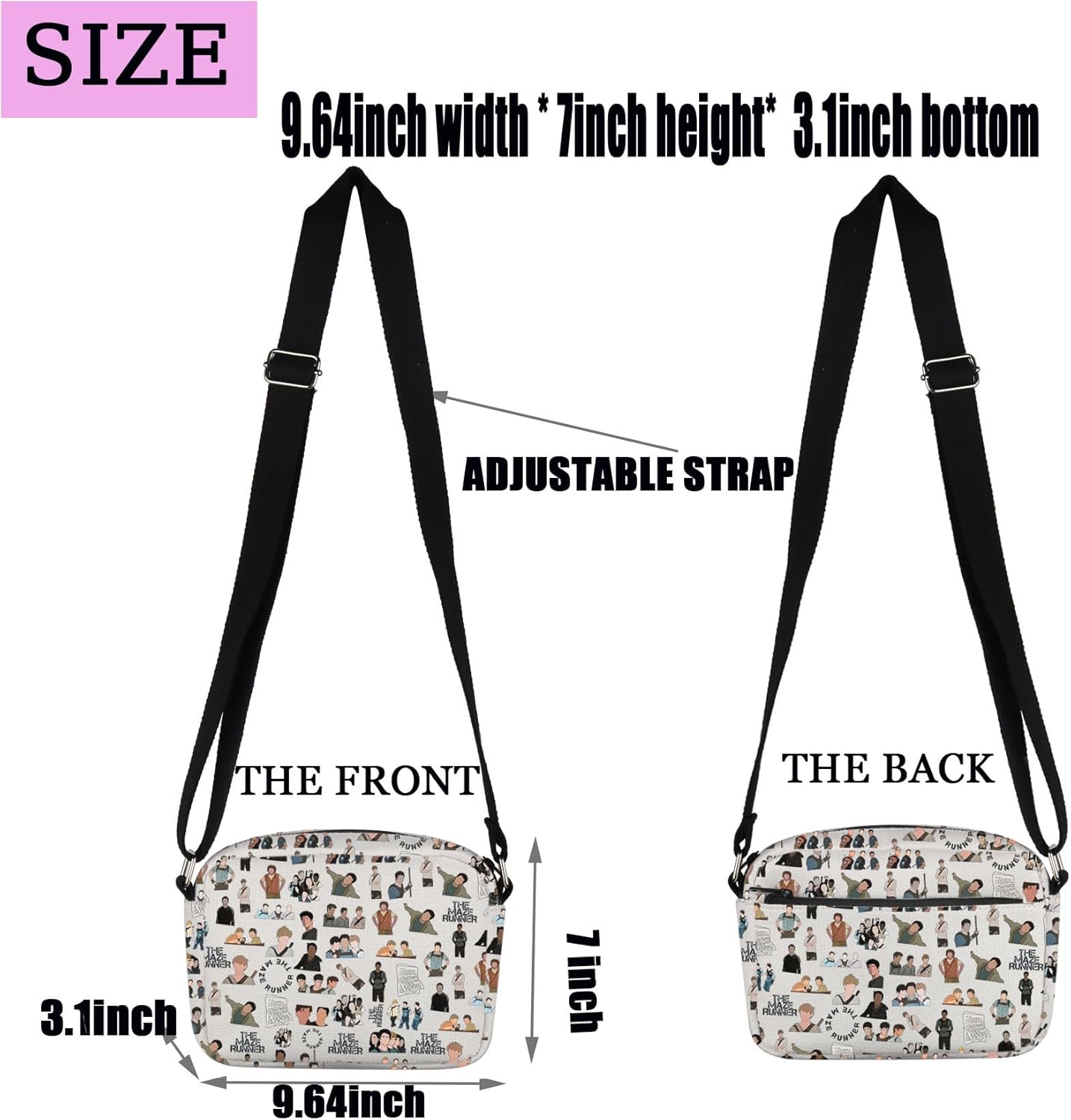 Detalle 2 de PXTIDY Maze TV Runner Characters Crossbody Bag – Compact Everyday Tote
