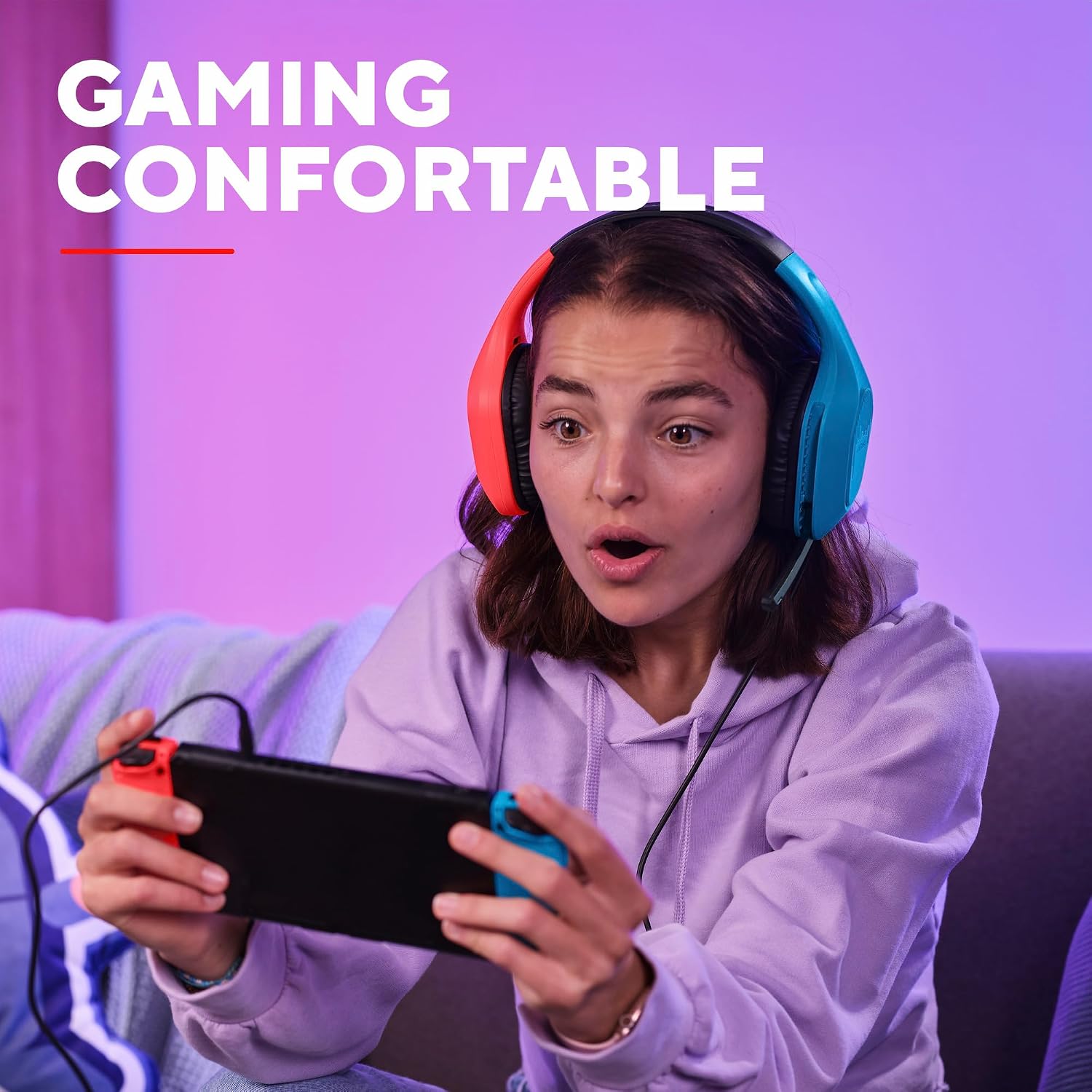 Thumbnail 5 de GXTrust Zirox: Casque Gaming Léger pour Nintendo Switch (Bleu/Rouge) avec micro rétractable