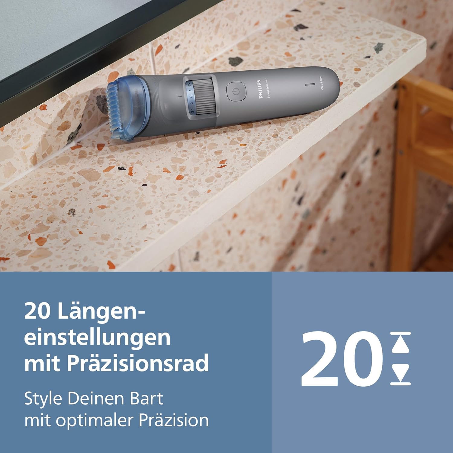 Detalle 2 de Philips Bartschneider 3000er-Serie BT3619/15 – selbstschärfende Klingen, 20 Längeneinstellungen