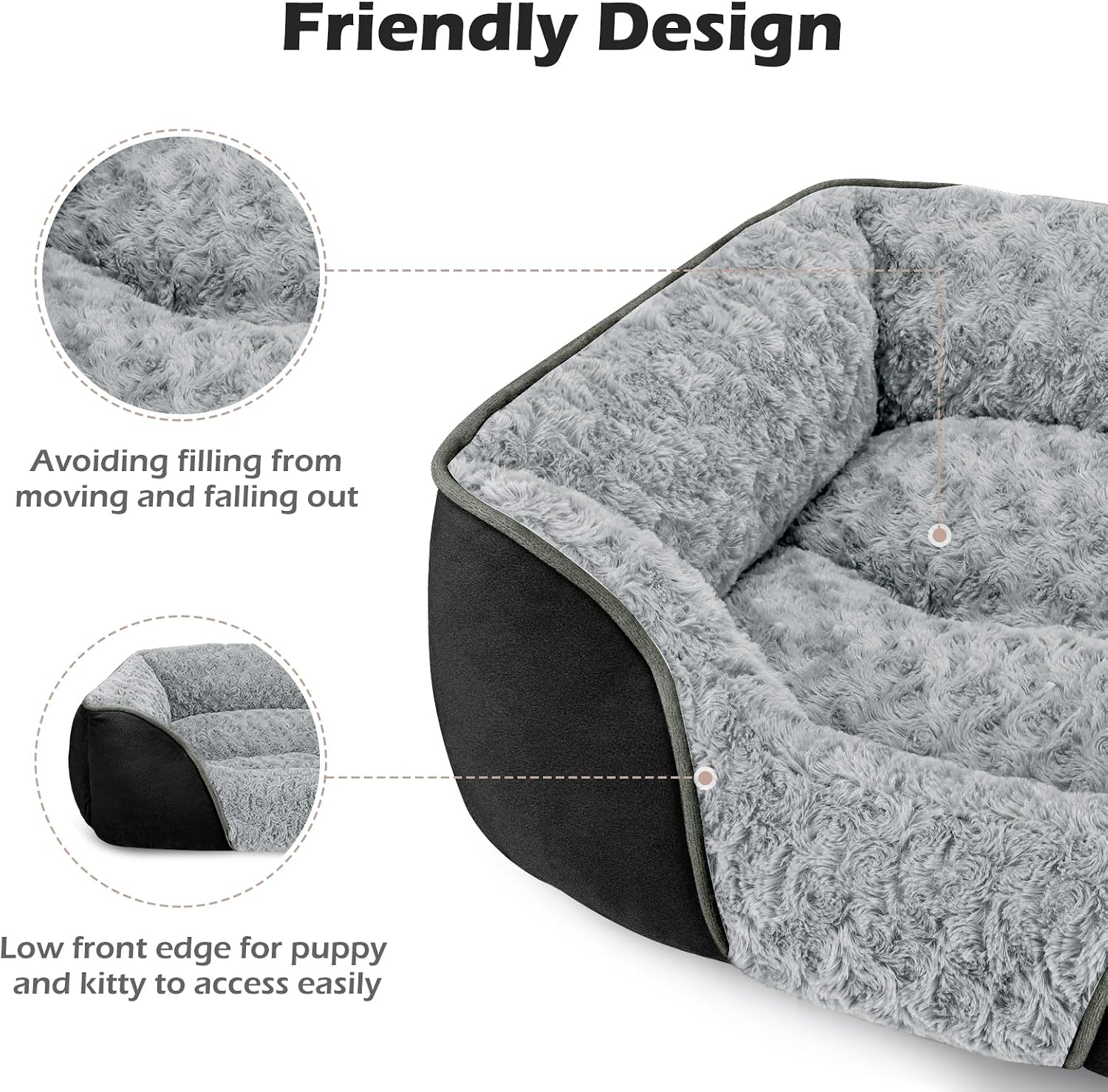 Detalle 1 de INVENHO X-Large Dog Bed, 35 x 25-Inch Orthopedic Bolster Bed