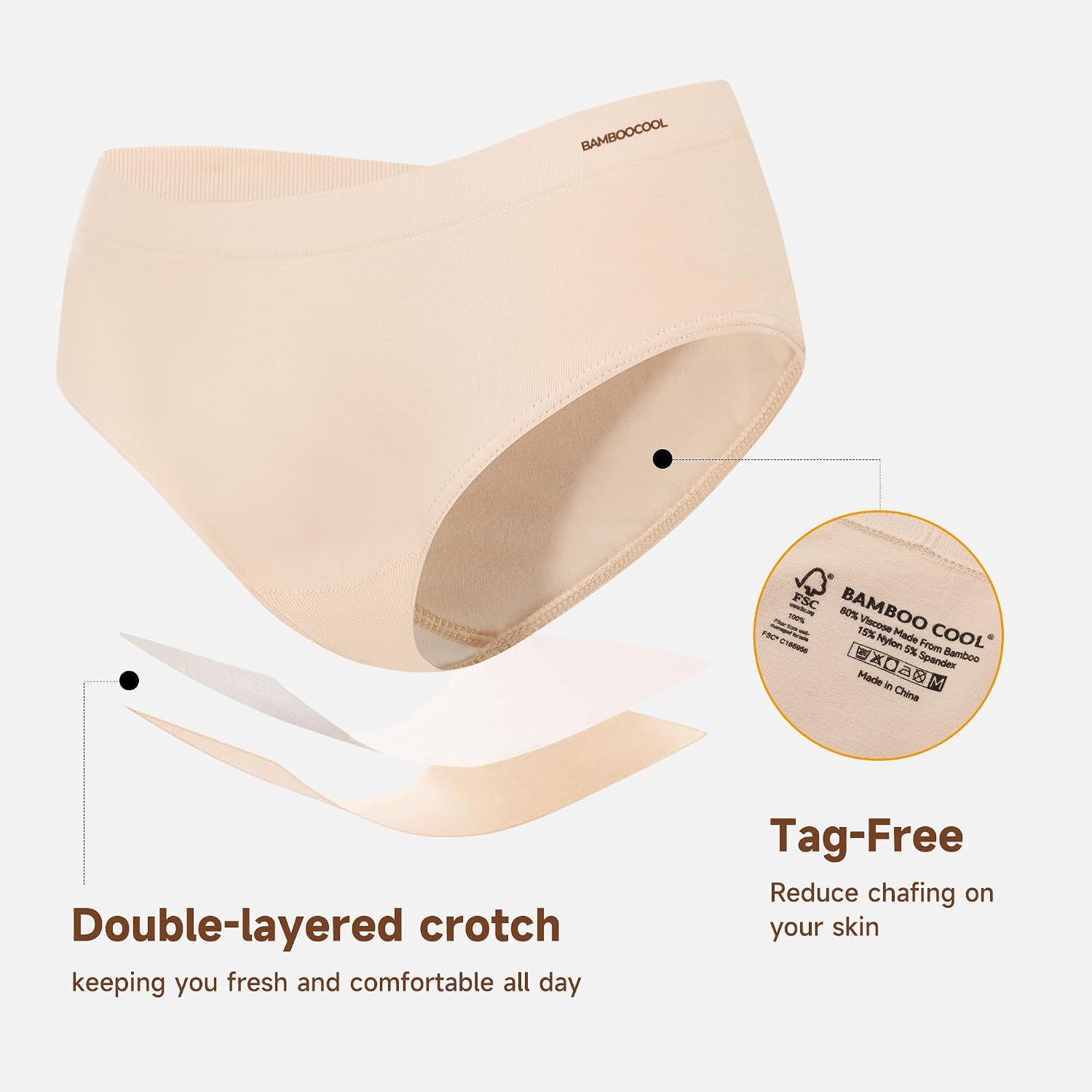 Detalle de Women's Bamboo Seamless Bikini Panties Moisture-Wicking 6-Pack