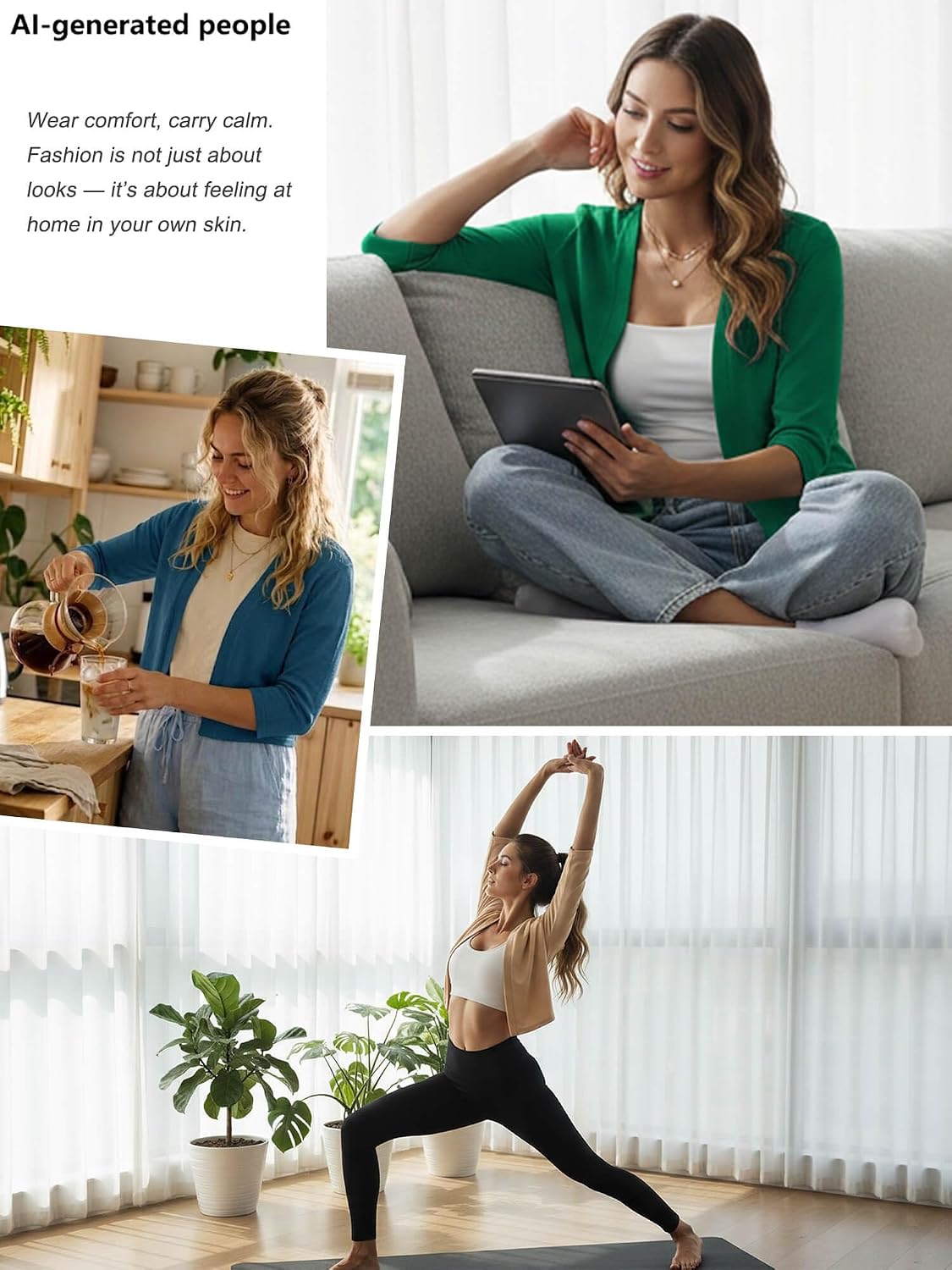 Detalle de Heymoments Women's Thin Shrugs 3/4 Sleeve Lightweight Cropped Cardigan