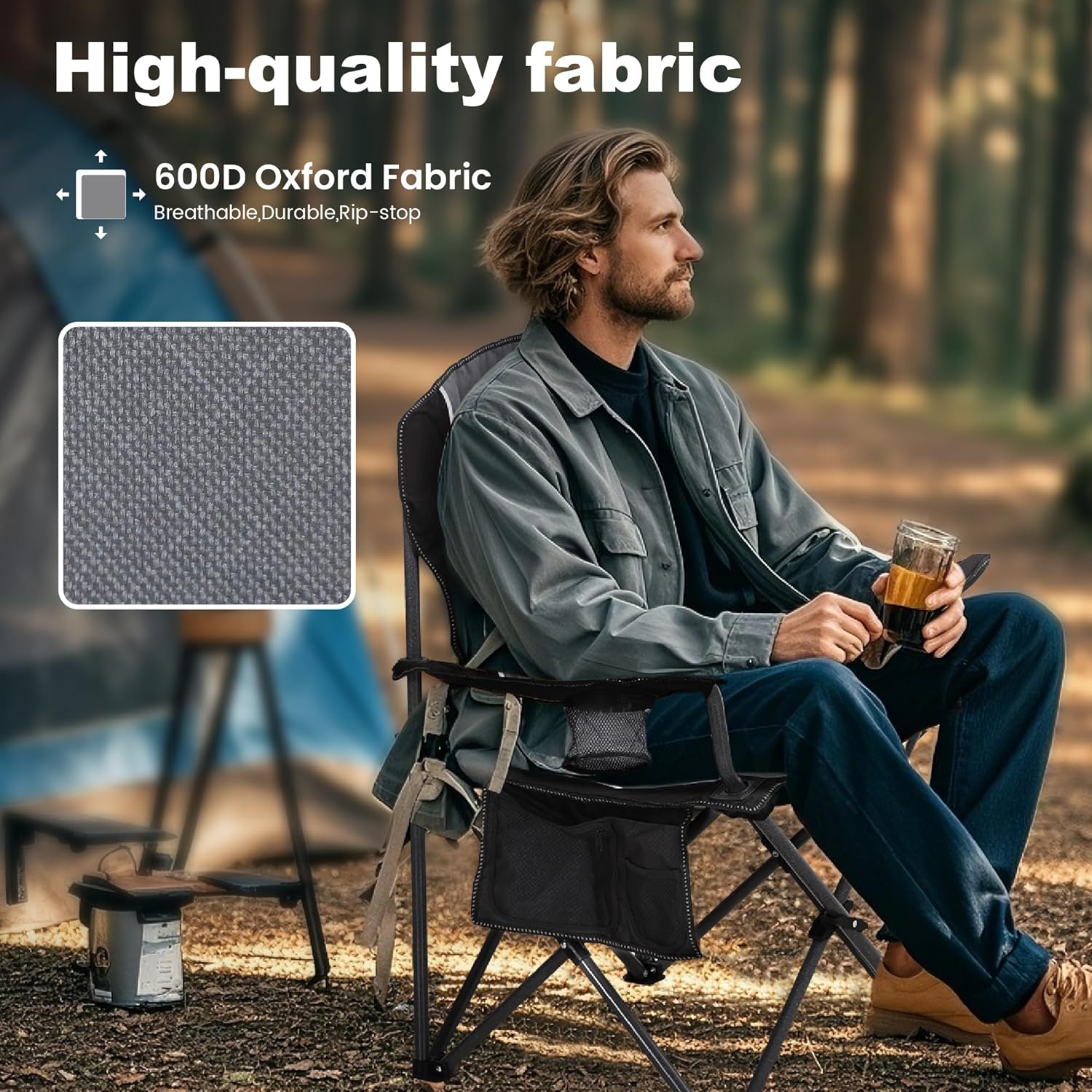 Thumbnail 5 de LET’S CAMP set of 2 foldable camping chairs with cup holder, padded seat and steel frame (up to 160kg each)