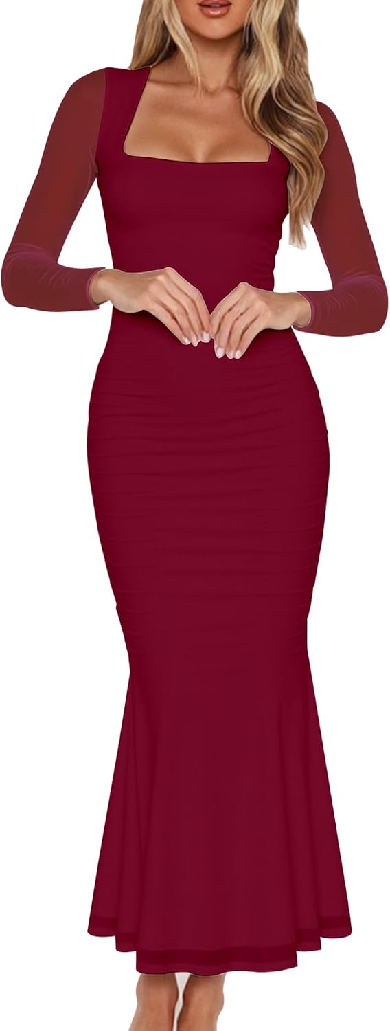Detalle de BORIFLORS Ruched Mesh Maxi Dress XS–XL