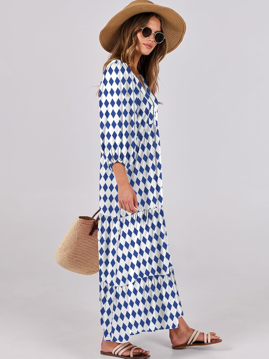 Detalle de ANRABESS Womens Boho Maxi Dress V‑Neck 2026