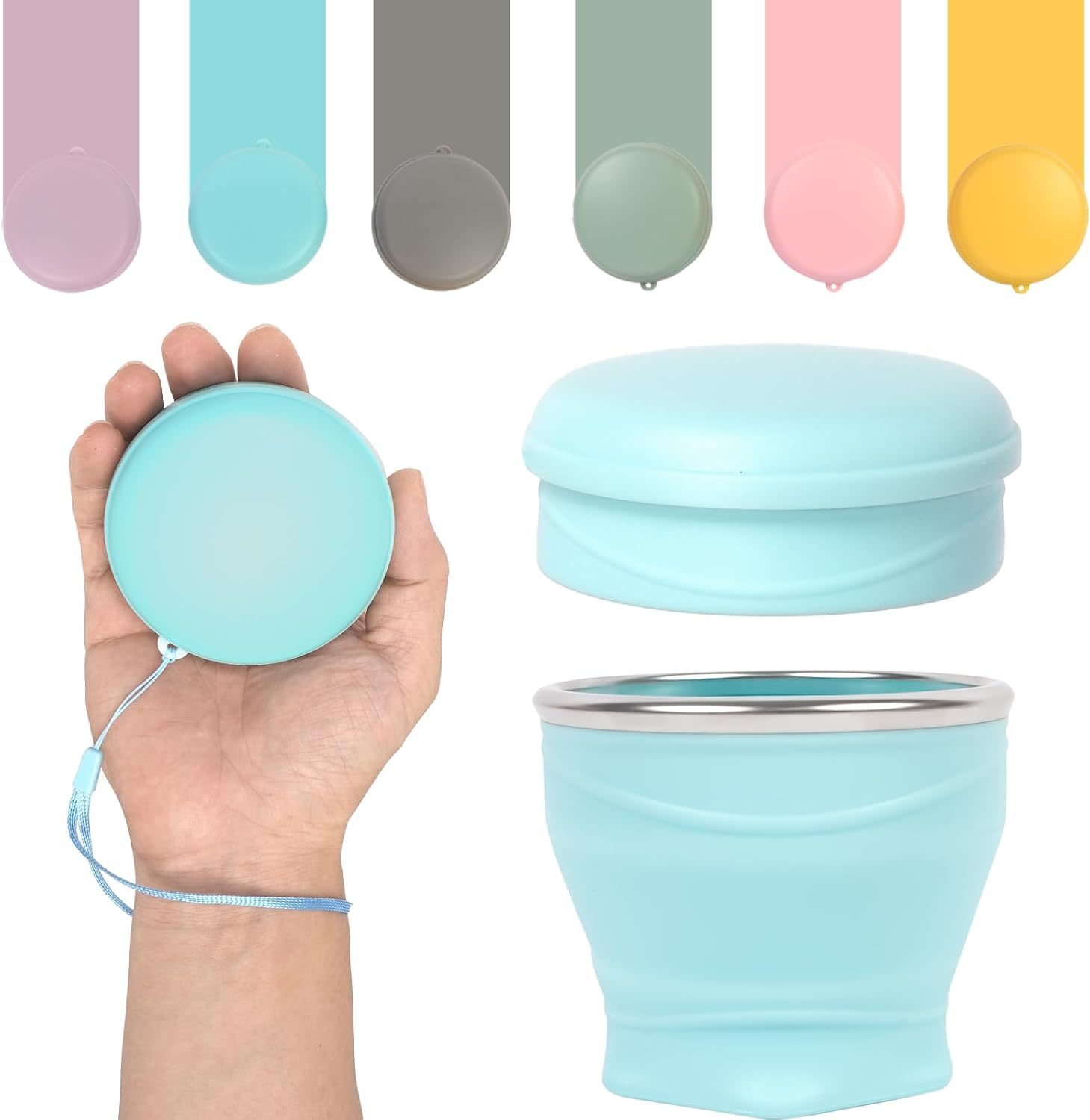 Detalle de zhuzhiloono Blue Collapsible Cup, 6 oz Silicone Travel Cup with Lid