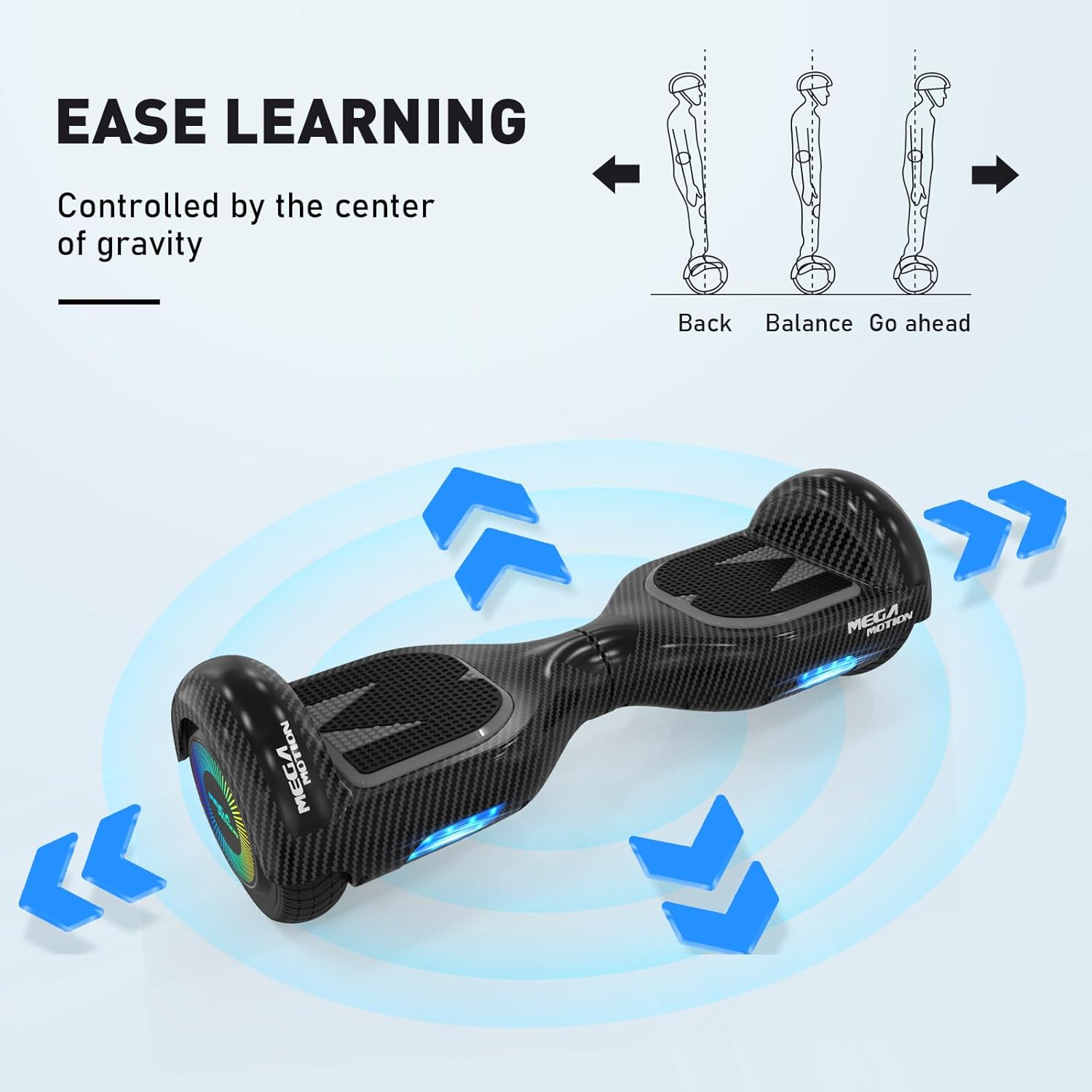 Detalle de MEGA MOTION Hoverboard für Kinder (6,5 Zoll) mit Bluetooth-Lautsprecher und LED-Rad