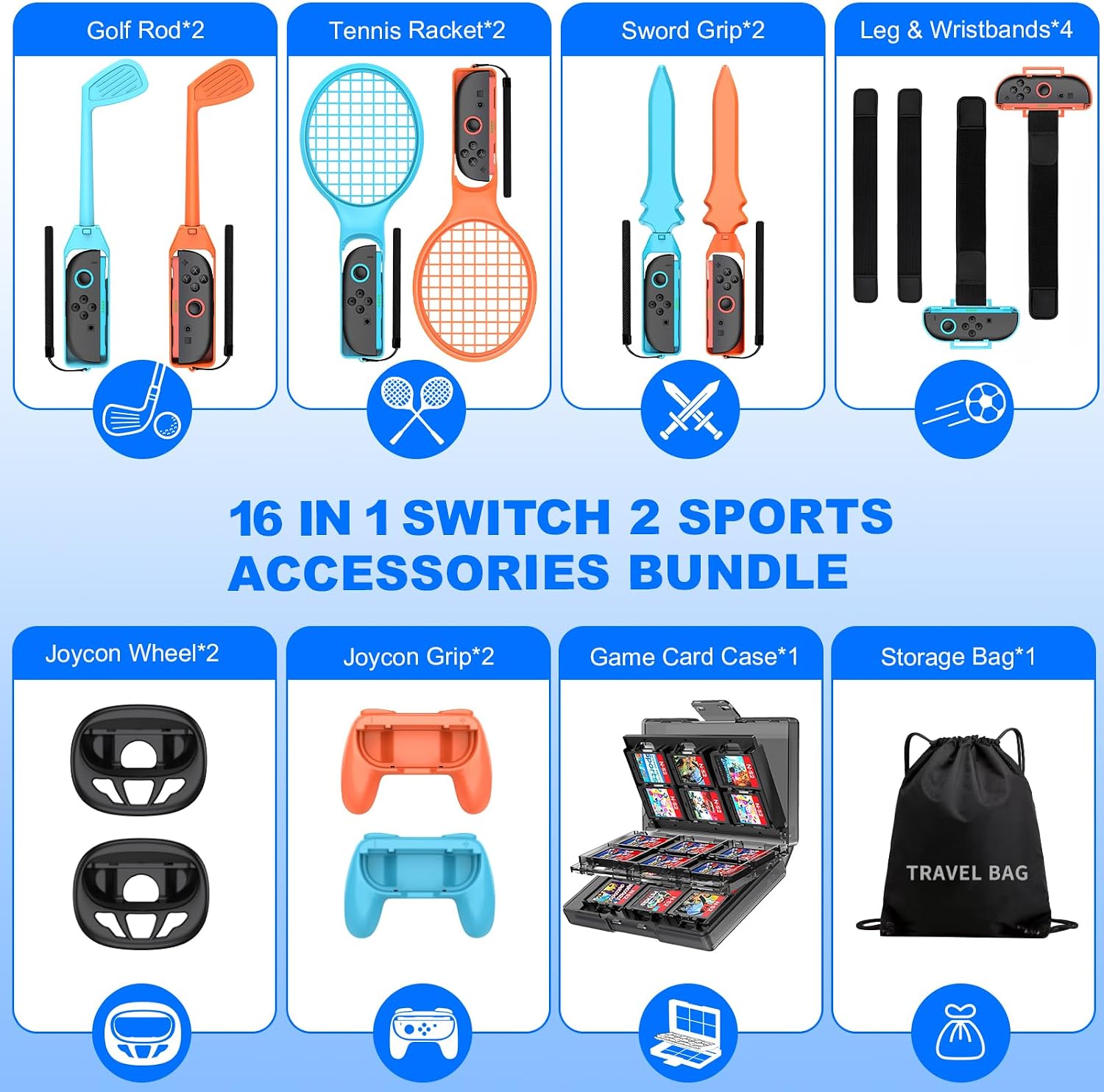 Detalle de HELLCOOL 16-in-1 Switch 2 Sports Accessories Bundle for Nintendo Switch 2