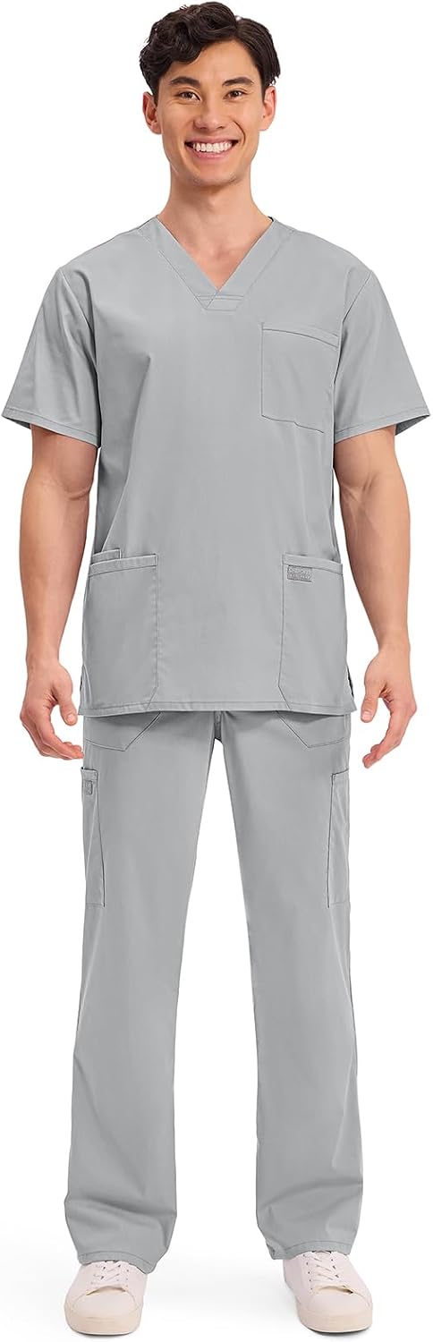 Detalle de Cherokee WW695 Men's V-Neck Scrub Top, 4 Pockets, Two-Way Stretch