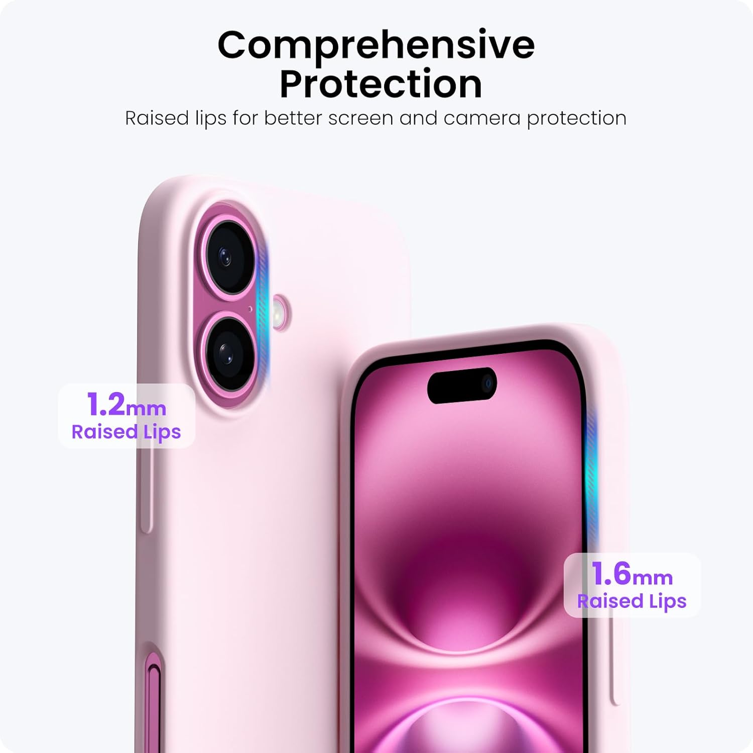 Thumbnail 3 de ORNARTO iPhone 16 6.1" Case in Slim Liquid Silicone (Chalk Pink) – Full Coverage Soft Gel Rubber