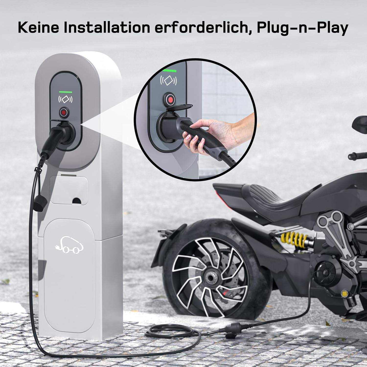 Detalle de Typ-2 auf Schuko Adapter – 16 A, 3 m, IP55, kompatibel mit E-Fahrzeugen und E-Scooter
