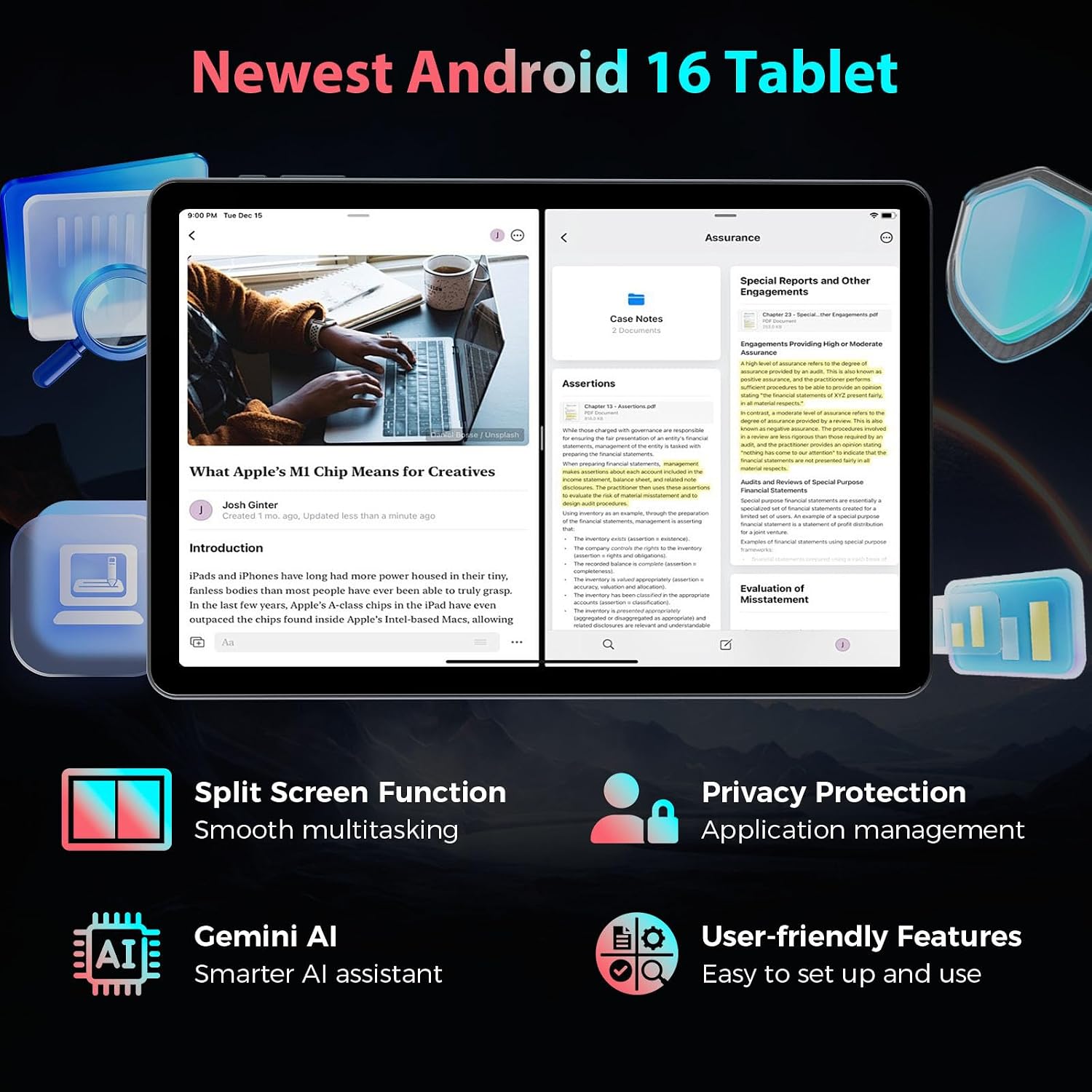 Detalle de 13 Inch Android 16 Tablet with Keyboard (2-in-1) – 32GB RAM + 256GB, up to 2TB Expand, Gemini AI