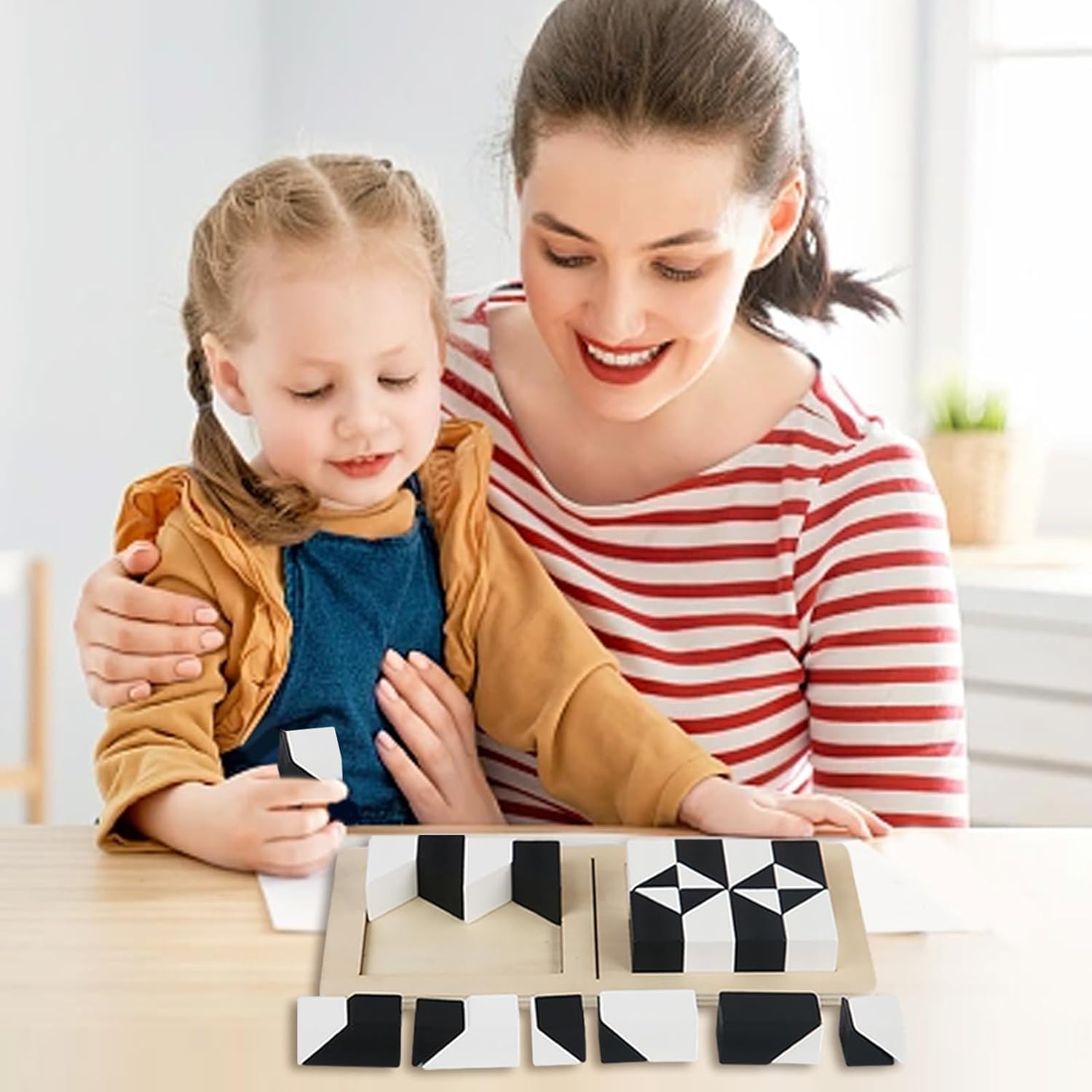 Detalle de Blocchi di costruzione Montessori in legno: puzzle geometrico 3D per bambini, stimolo logico e coordinazione