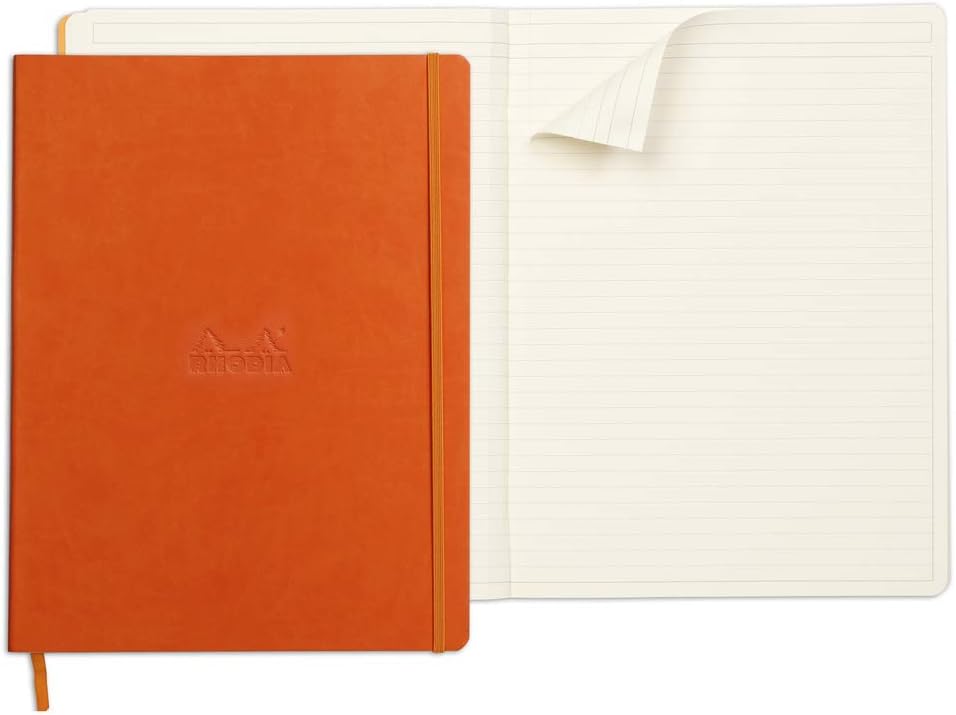 Detalle de Rhodia Rhodiarama Notizbuch 117714C in DIN A4+ (tangerine) mit weichem Deckel, 80 Blatt