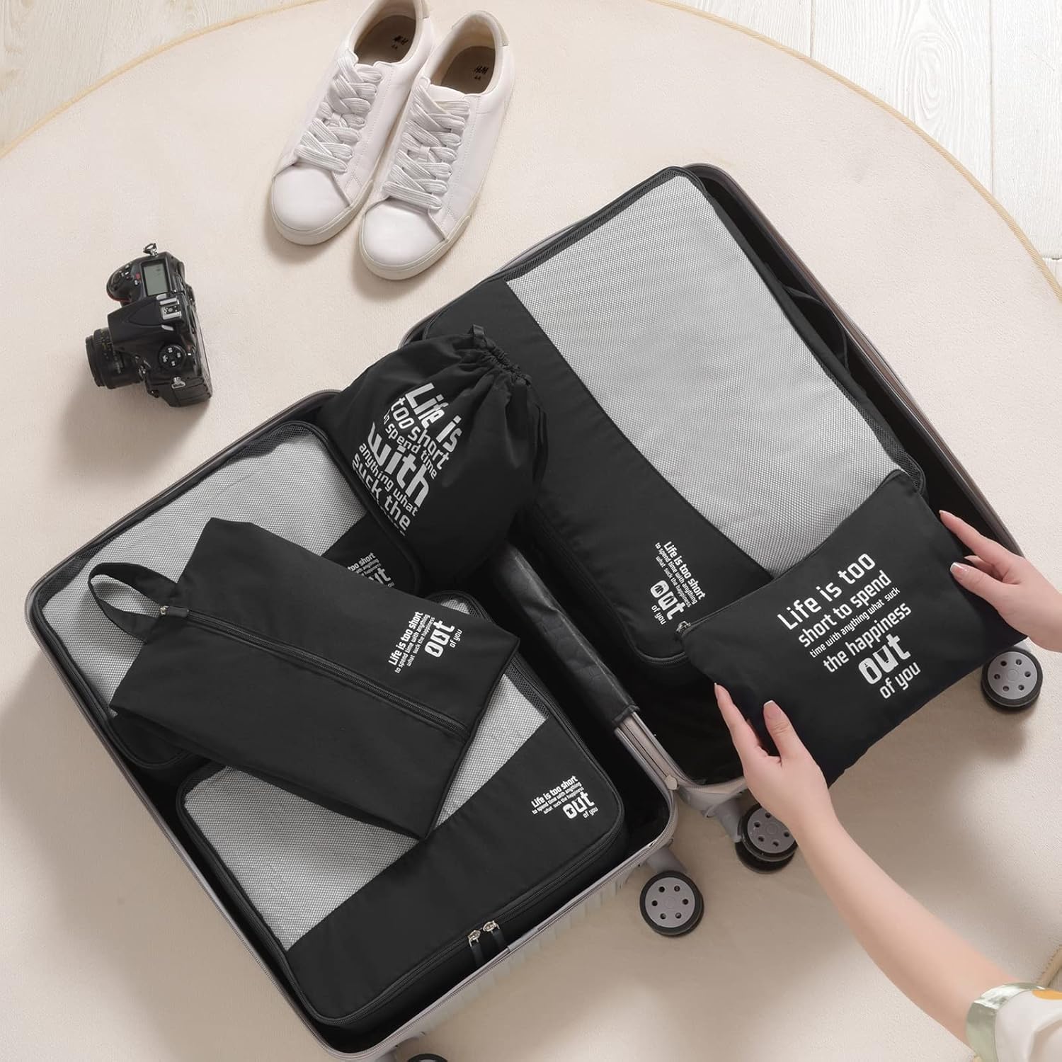 Detalle de MURISE 8- oder 6-teilige Packing Cubes: Praktischer Koffer-Organizer für Reise und Urlaub