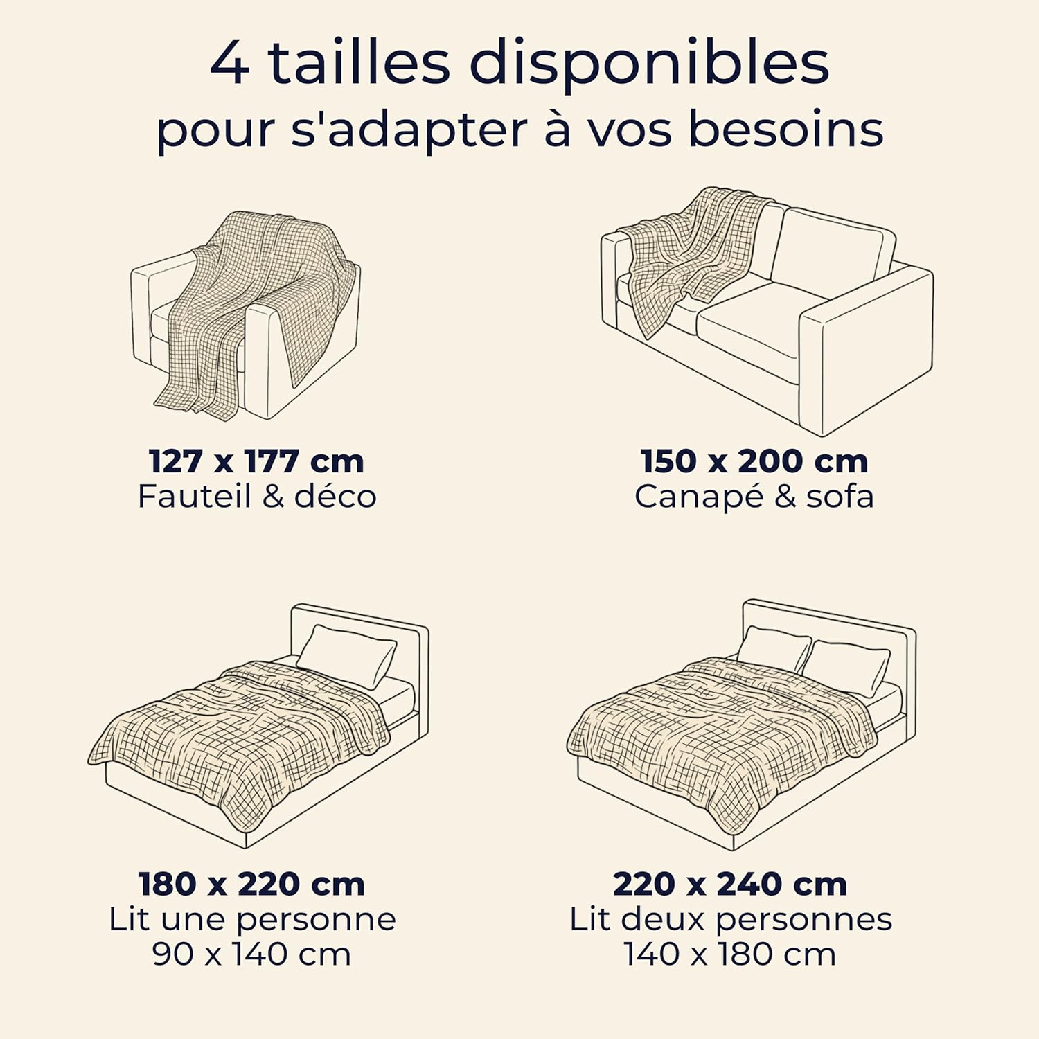 Thumbnail 2 de Dreamzie Couverture en mousseline 100% coton 4 couches 220x240 cm (beige) – légère, respirante, Oeko-Tex