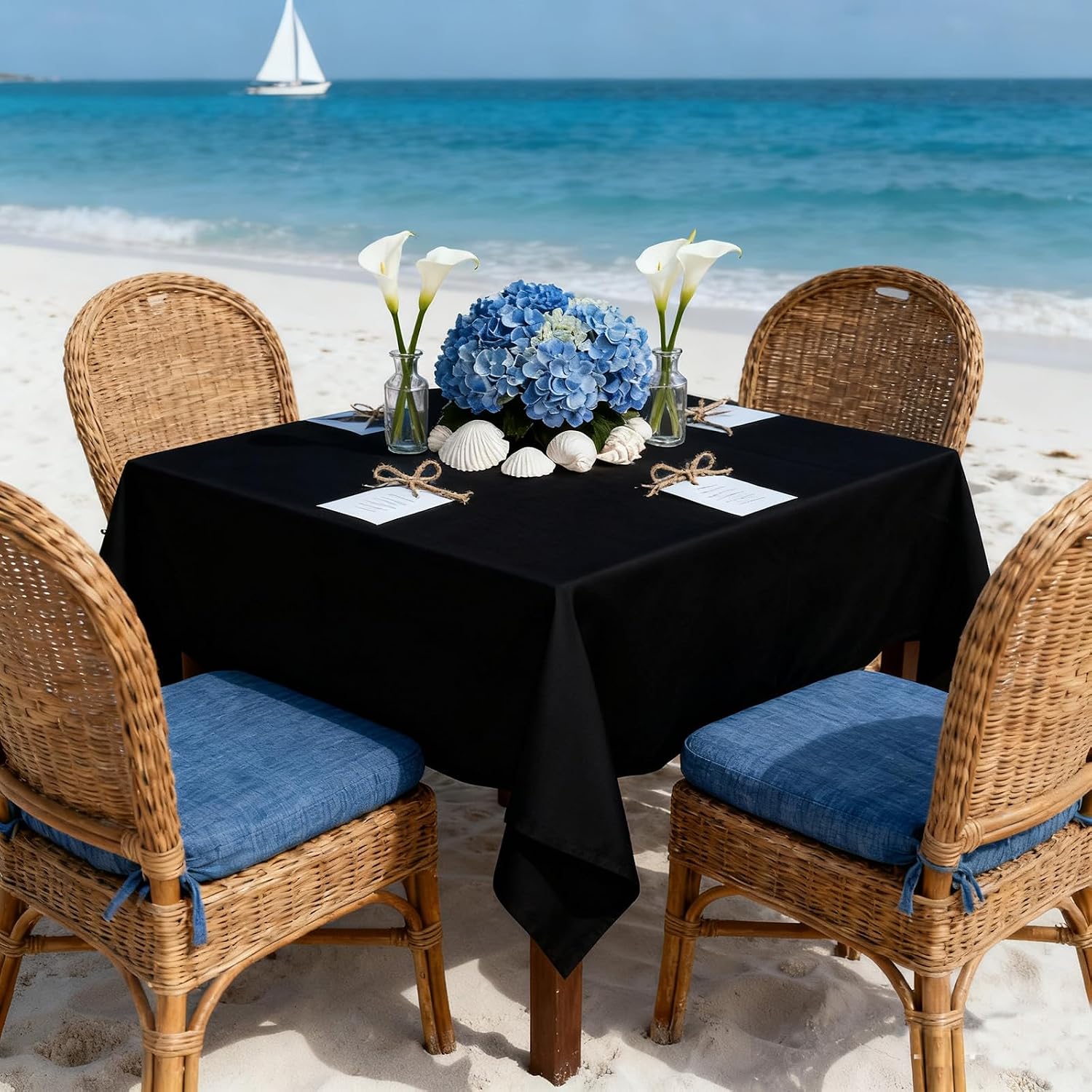 Detalle de pepmily 8-Pack Black Square Tablecloths (70x70 Inch) for Square Tables