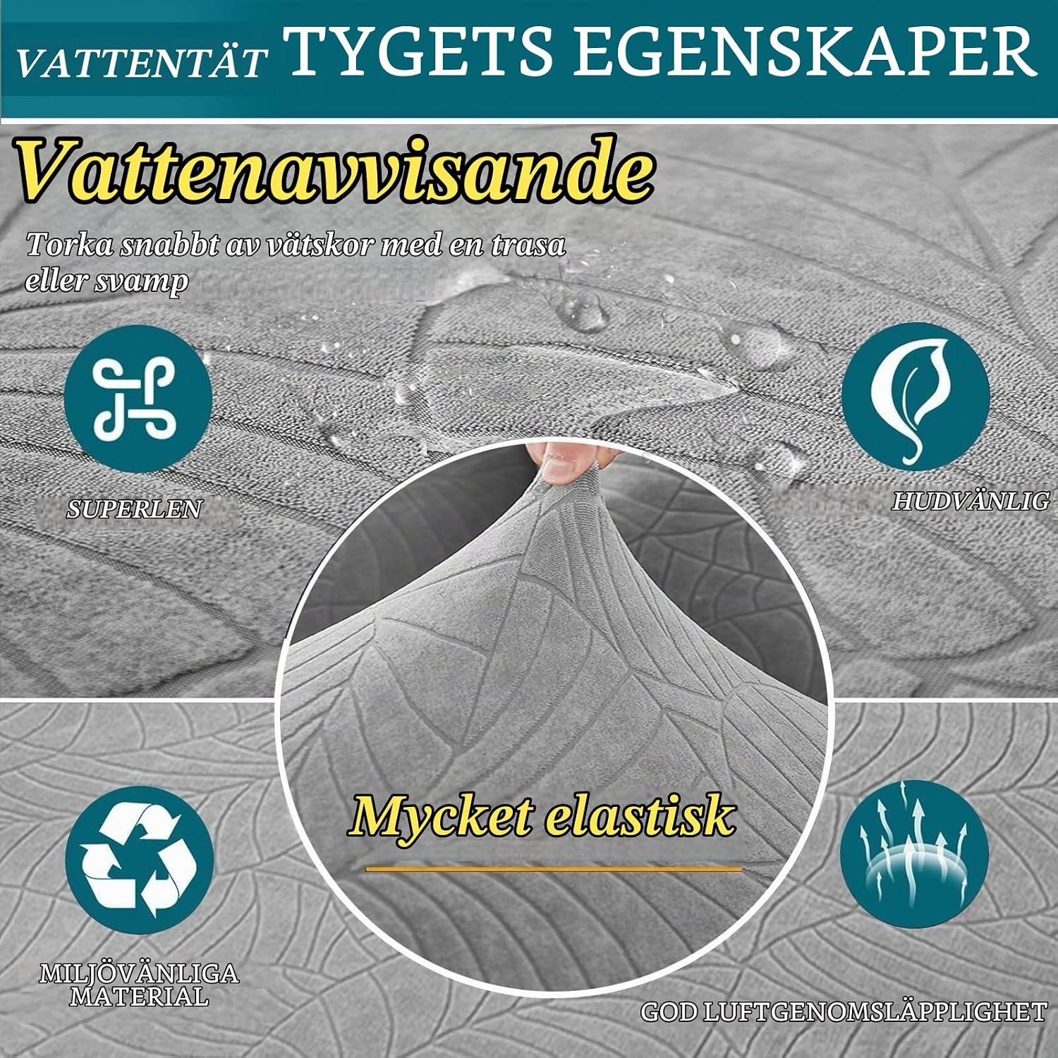 Detalle de YUMEIGE boqu Couch Covers ryggstödsskydd, ljusgrått med elastisk halkskyddsdesign