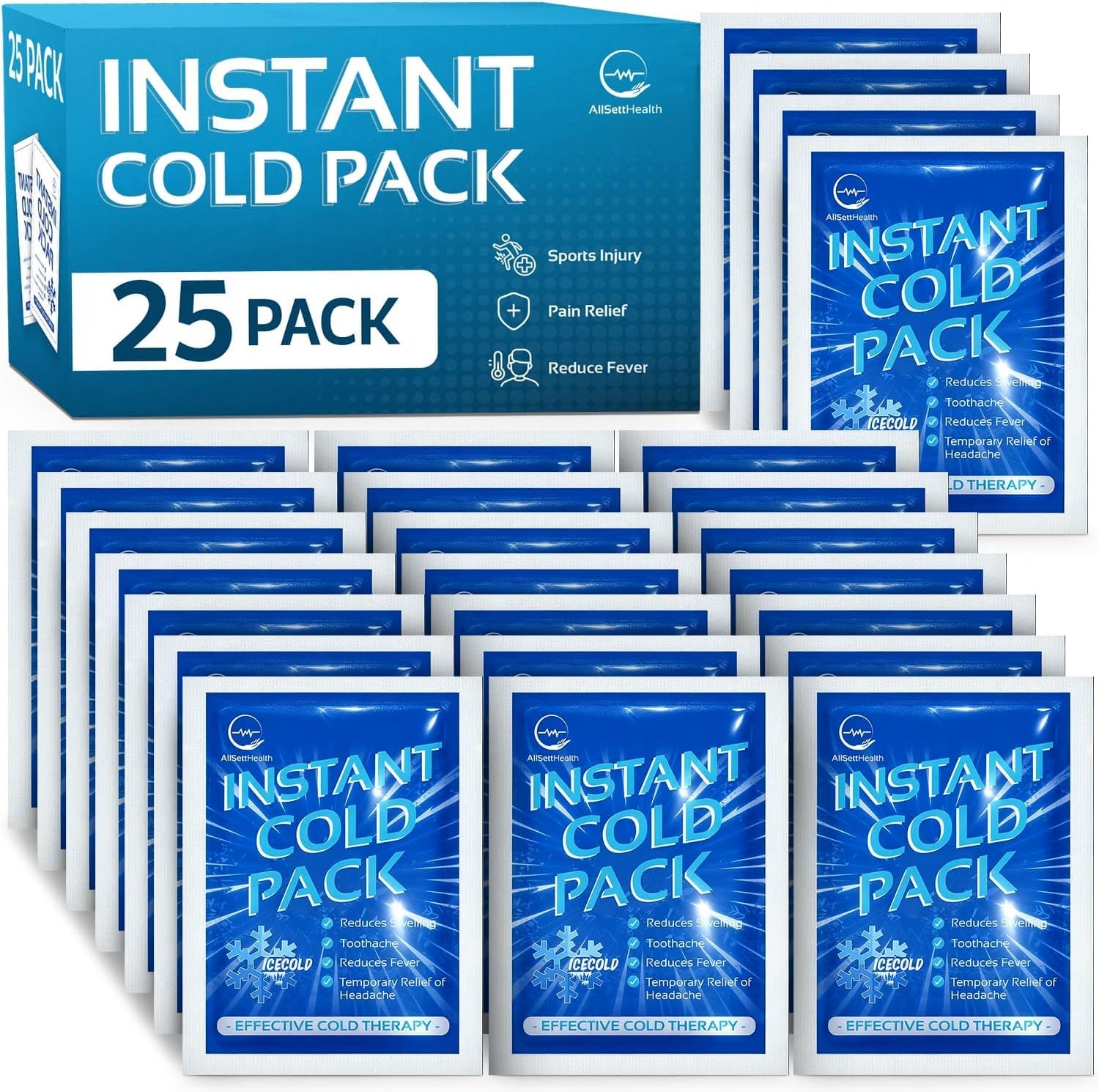Detalle de AllSett Health Instant Ice Packs, 25 Count, 6" x 4.5" Disposable Cold Compresses