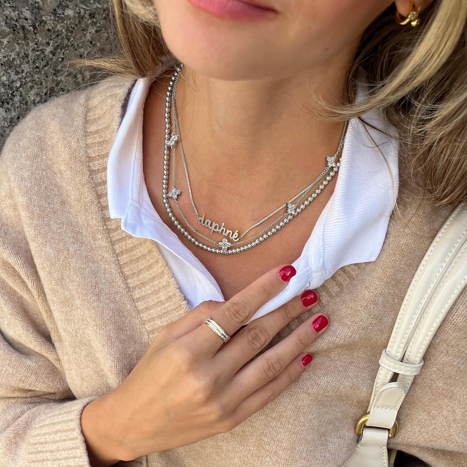 Thumbnail 3 de HARJJME Damen Halskette Gold & Silber (925, 14K vergoldet) mit Kleeblatt, Herz & Cubic Zirkonia – Choker Charm Kette