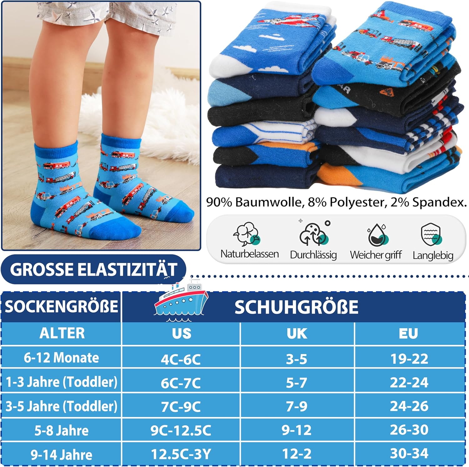 Thumbnail 5 de Welwoos 12 Paare Stoppersocken Kinder
