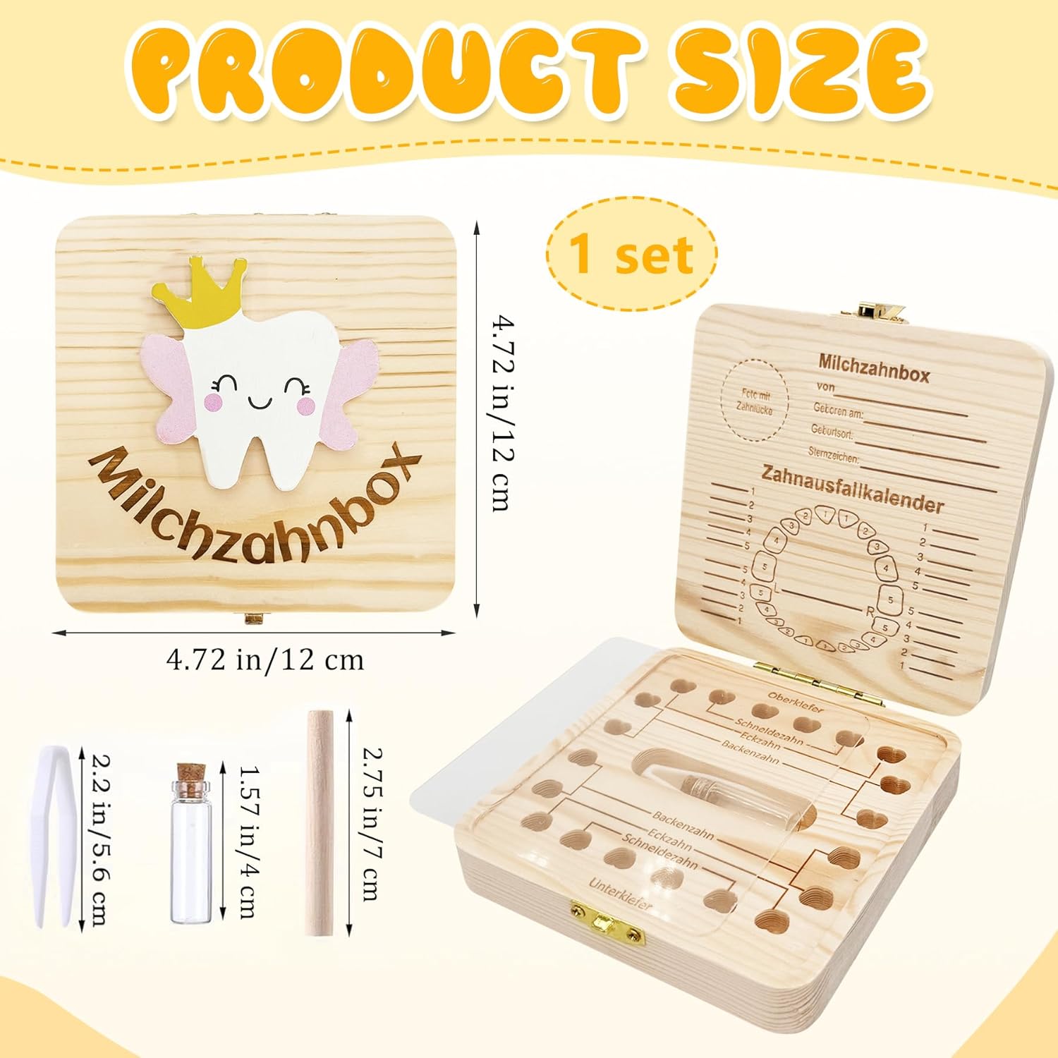 Thumbnail 1 de Shengruili Zahnbox aus Holz für Milchzähne – Aufbewahrungsbox mit Schlossdesign