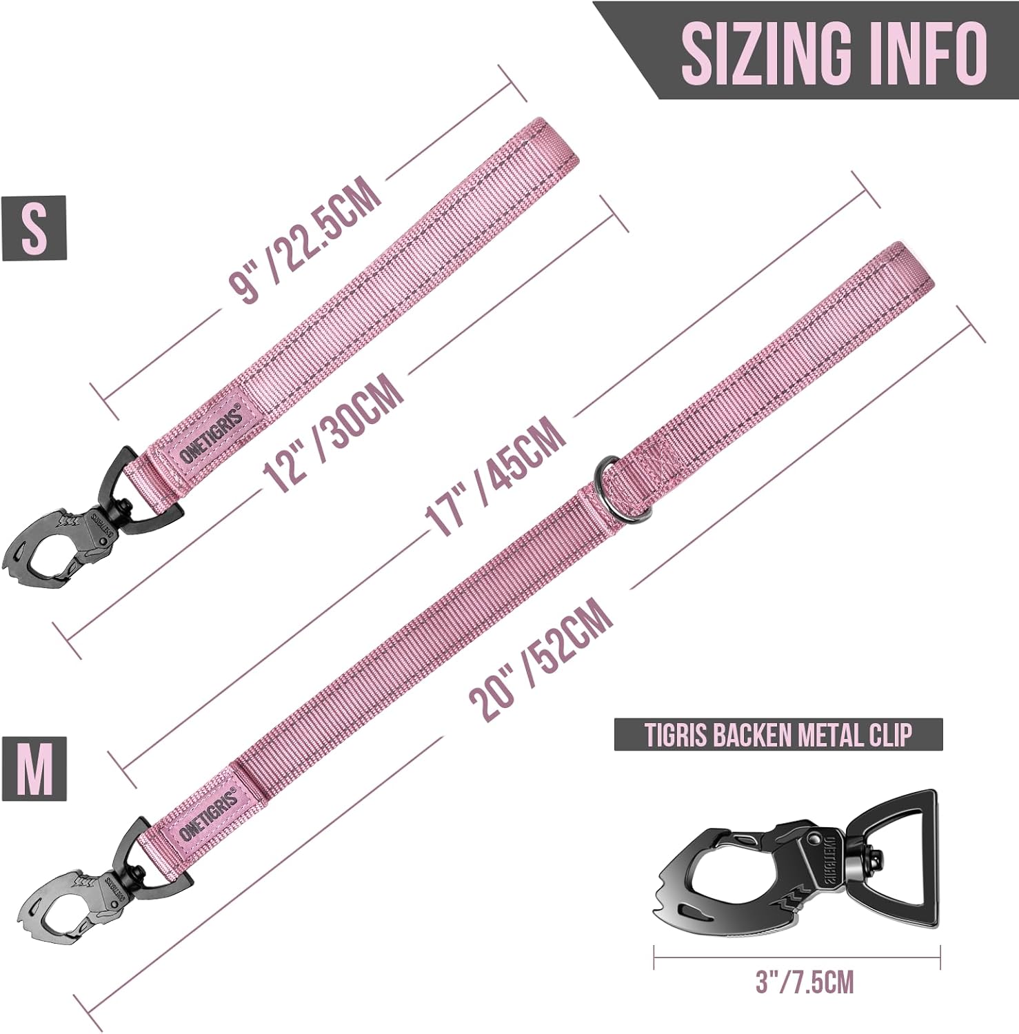 Thumbnail 1 de OneTigris short dog lead with padded handle (Pink, 20IN) – training traffic leash for medium to large dogs