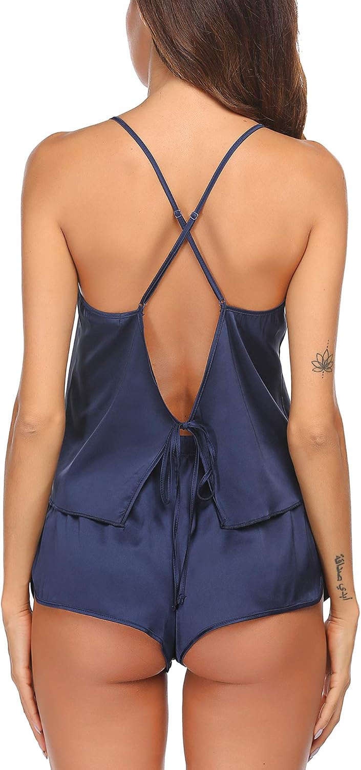 Thumbnail 4 de Ekouaer AMY007157_B Satin Pajama Set with Backless Cami and Shorts