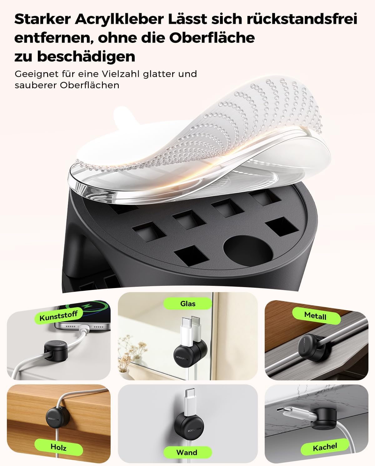 Thumbnail 5 de Rocoren Kabelhalter Selbstklebend – 9 Stück, magnetisch, 360° drehbar, 7,5 mm Schlitz, Kabelmanagement für Schreibtisch/Office