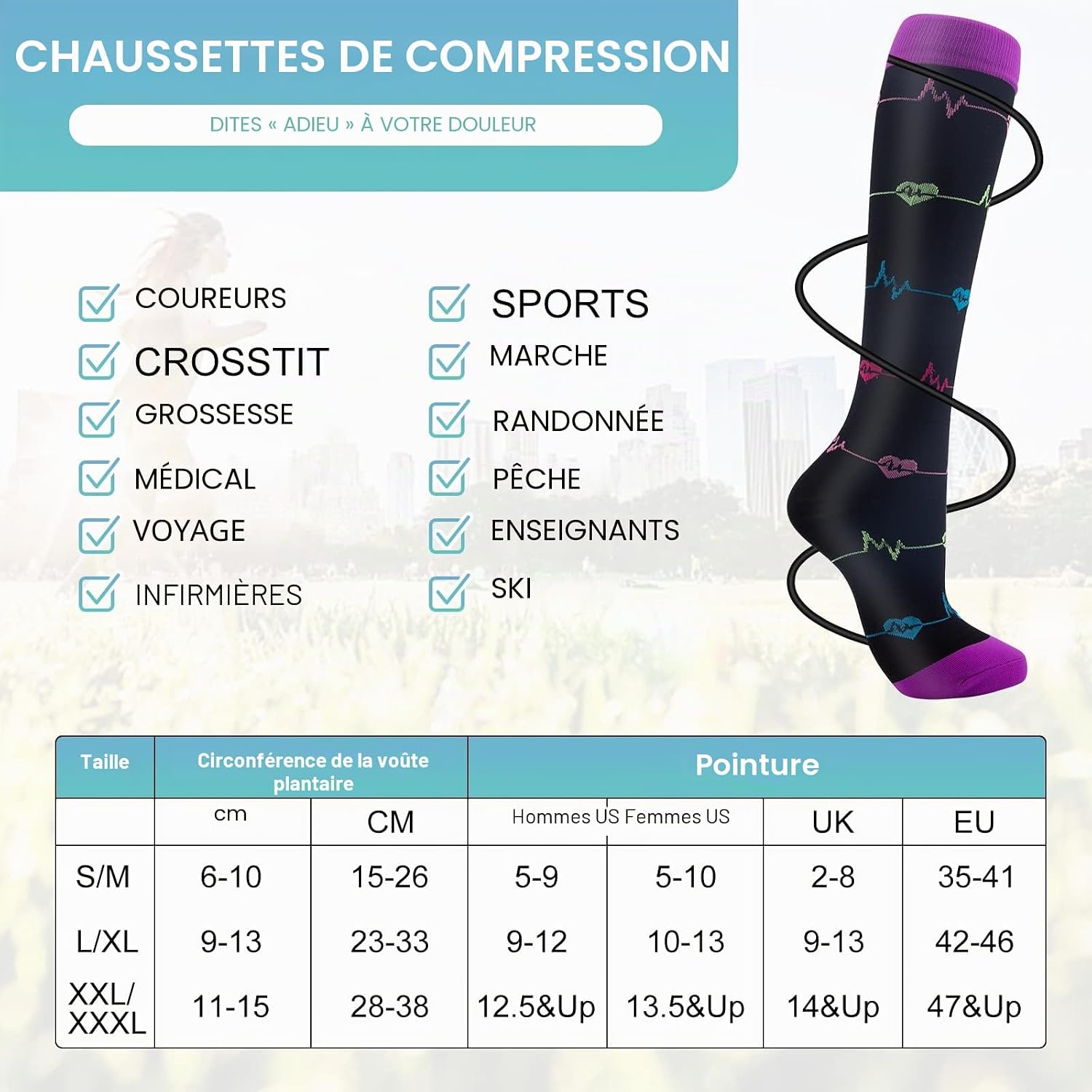 Detalle de Pnosnesy Chaussettes de Compression (2/4/6/7 paires) 15-20 mmHg pour Hommes et Femmes — soutien et confort en déplacement