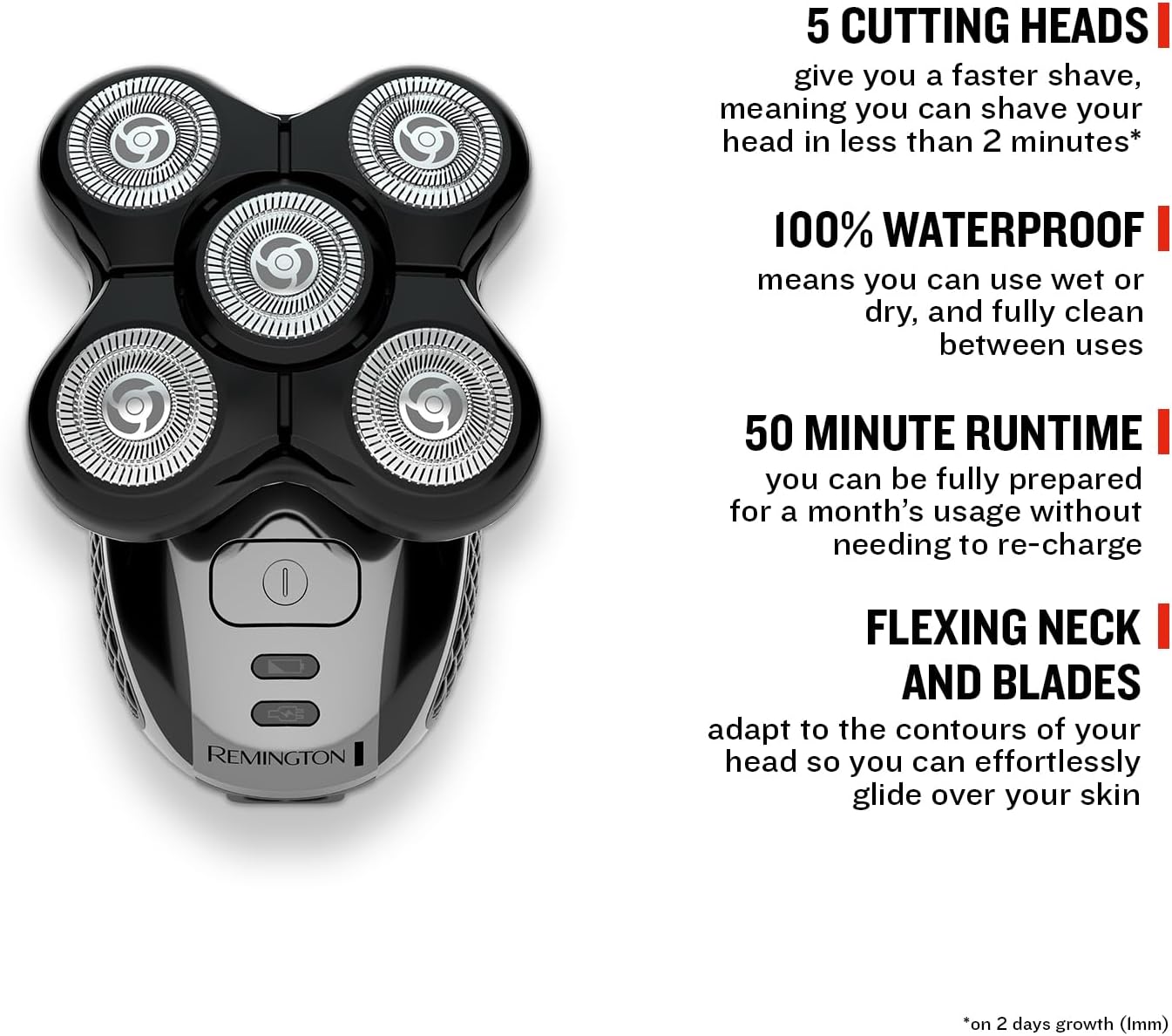 Detalle de Remington XR1501 Electric Head Shaver 50‑Minute Runtime