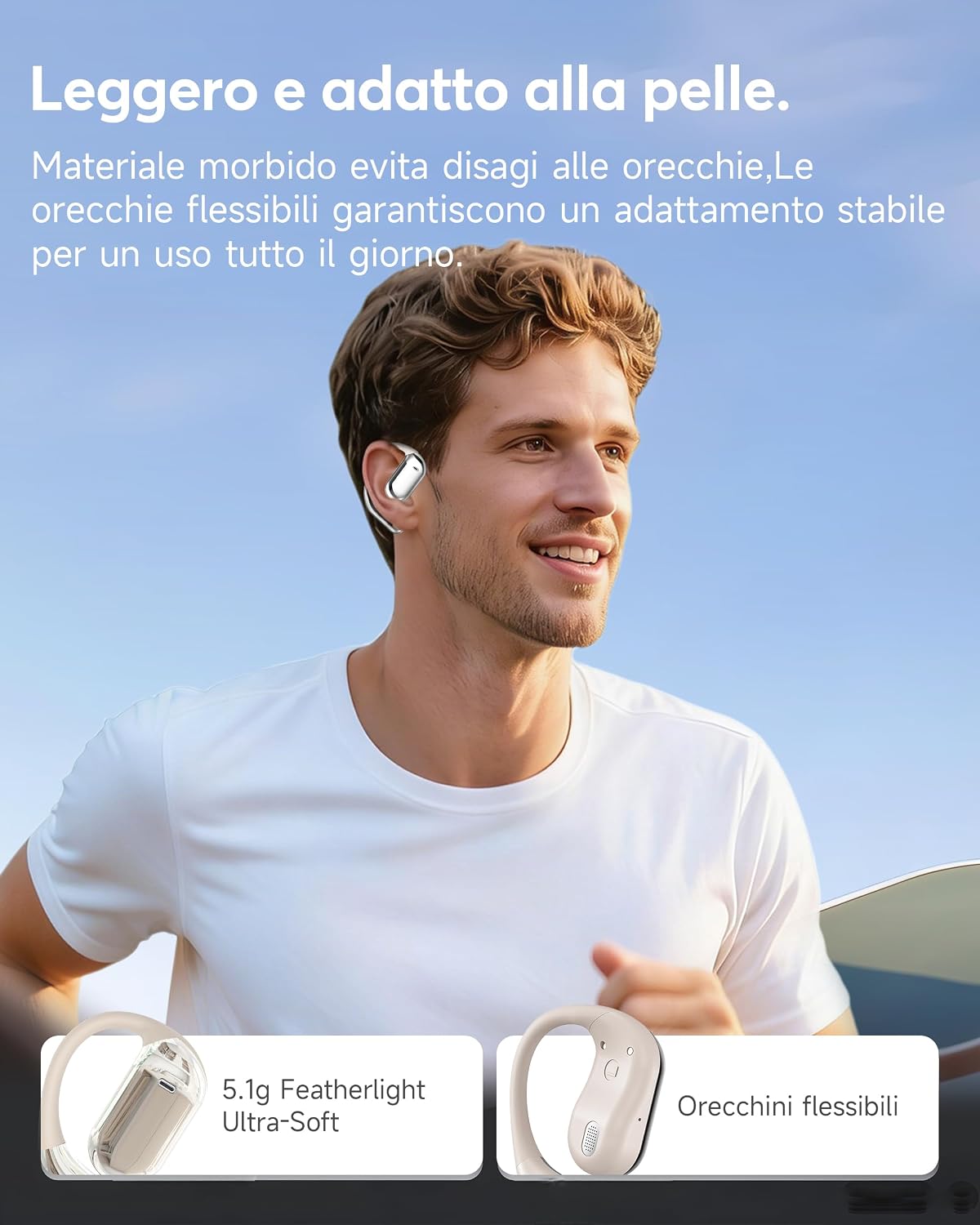 Detalle de Cuffie Bluetooth Auricolari 5.4 Open Ear Sport: comfort e autonomia fino a 50 ore