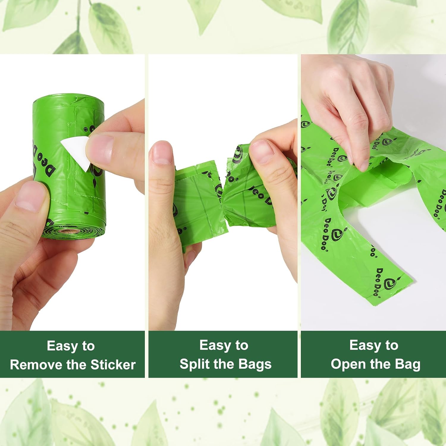 Detalle de Biodegradable Dog Poo Bags with Tie Handle – Large Leak-Proof 720 Bags (11 x 15 inch) Green Doggy Waste Bags