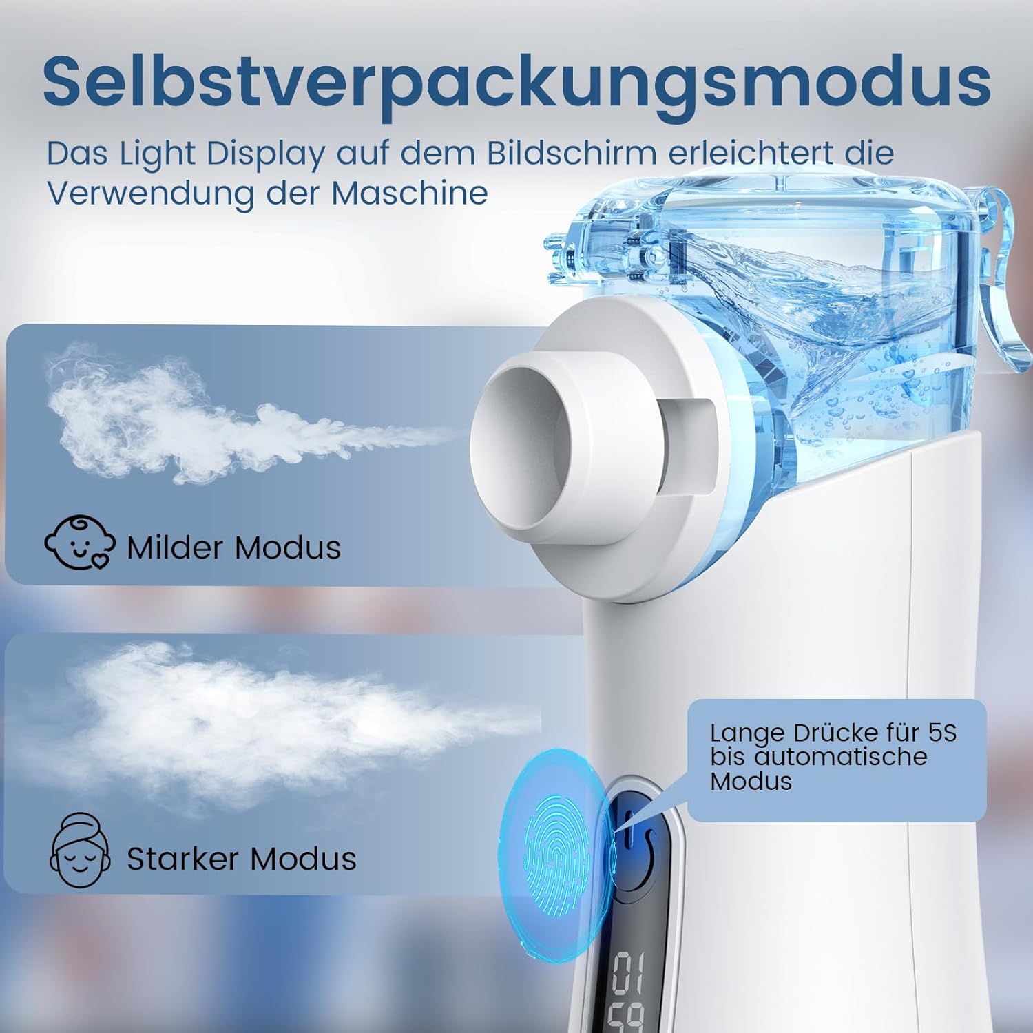Thumbnail 3 de Tragbares Ultraschall-Inhaliergerät für Kinder & Erwachsene (85 g) – 2 Zerstäubungsstufen, leise, mit Reinigungsmodus