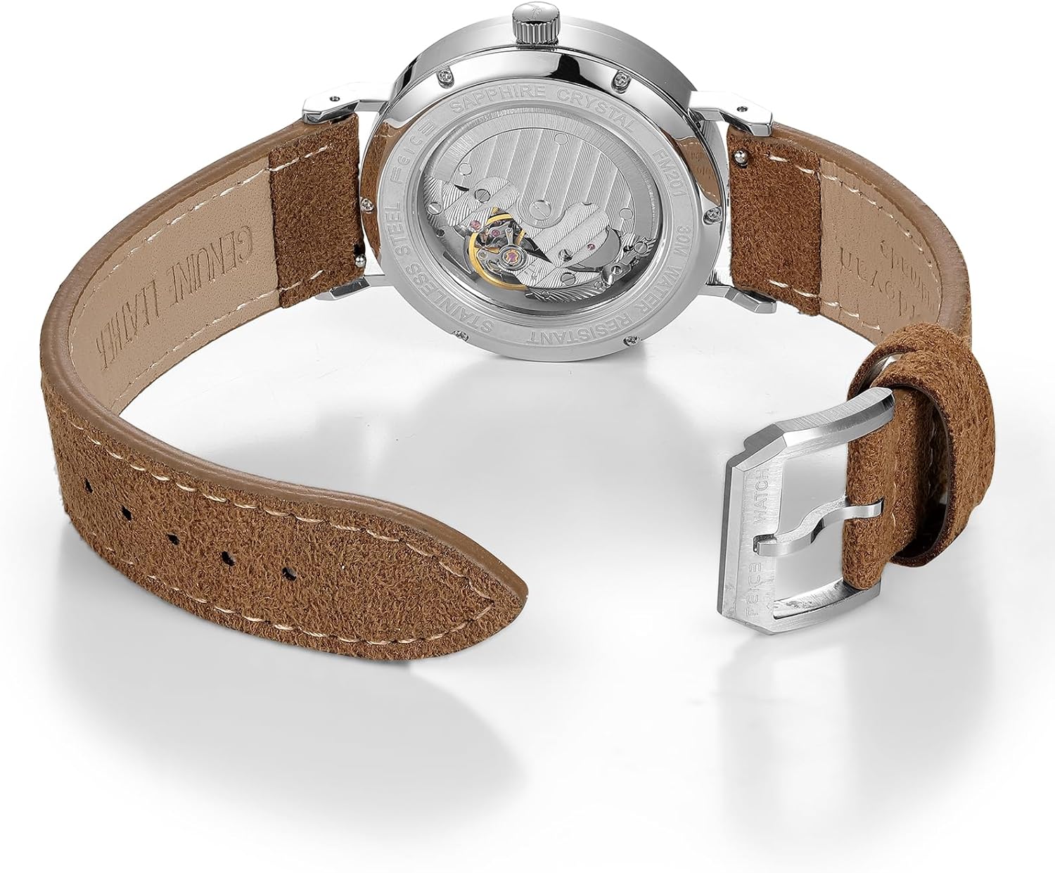 Detalle 2 de FEICE FM201 Orologio automatico unisex con vetro zaffiro e quadrante minimal Bauhaus