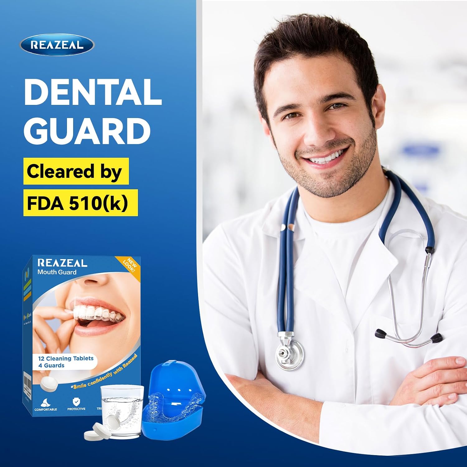 Thumbnail 2 de Mouth Guard for Grinding Teeth at Night: Moldable Dental Guard with 12 Cleaning Tablets