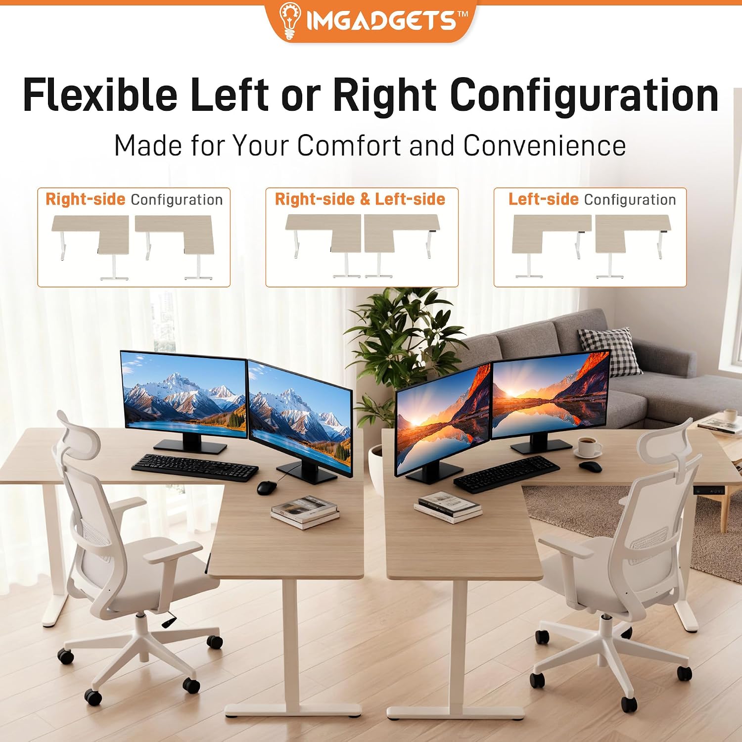 Thumbnail 4 de IMGadgets L shaped desk Electric L-Shaped Standing Desk, 63" x 55", Dual Motor