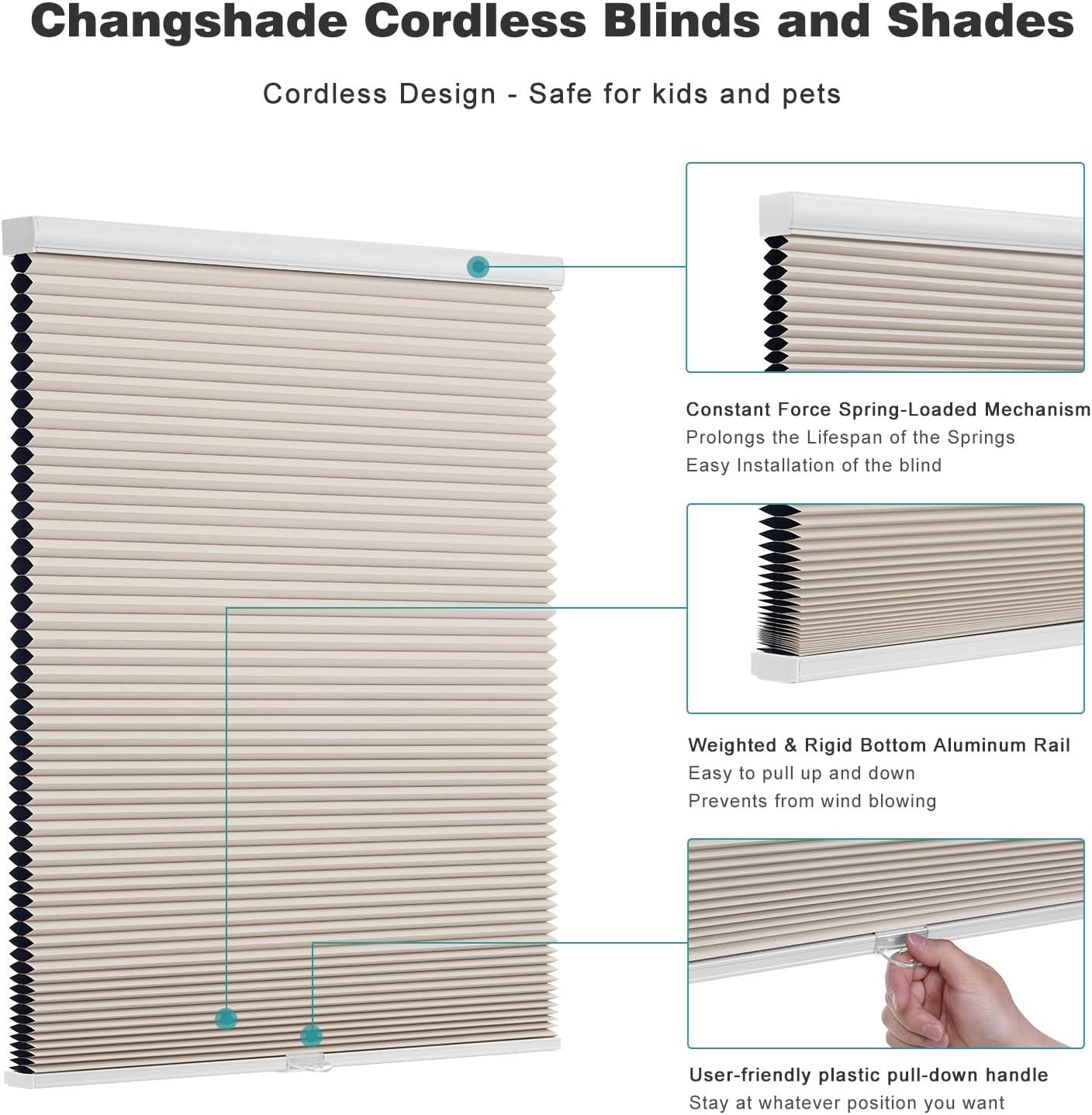 Detalle de Changshade Shade Cordless Blackout Cellular Shade, Beige, 32" x 48