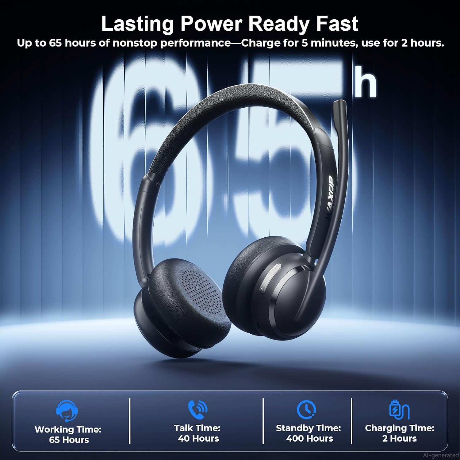 Detalle 2 de Wireless Headset with Mic for Work: Bluetooth 6.0, AI Noise Cancelling Mic, 65-Hour Battery