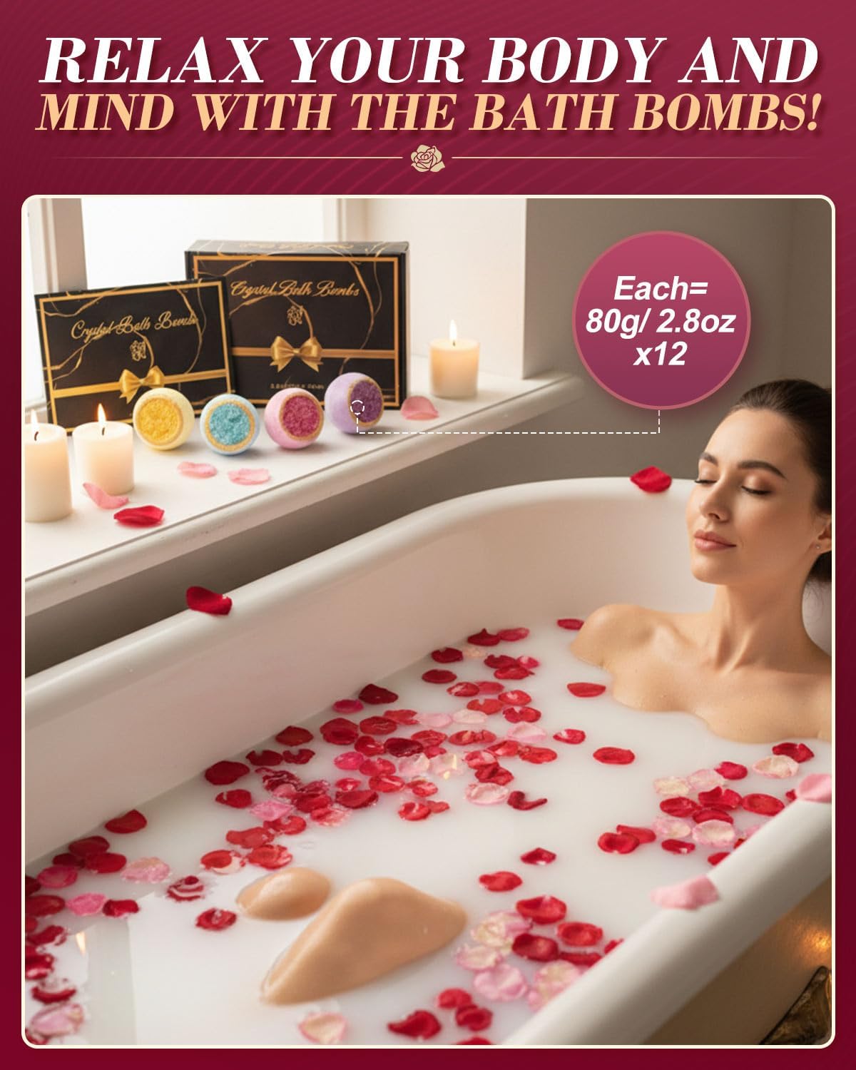 Detalle de Luxury Crystal Bath Bombs Gift Set for Women – 12 moisturising bath bombs with 4 scents