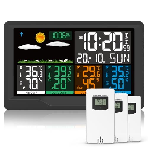 Detalle de Station météo sans fil Qxmcov avec 3 capteurs et écran couleur – précision intérieur/extérieur