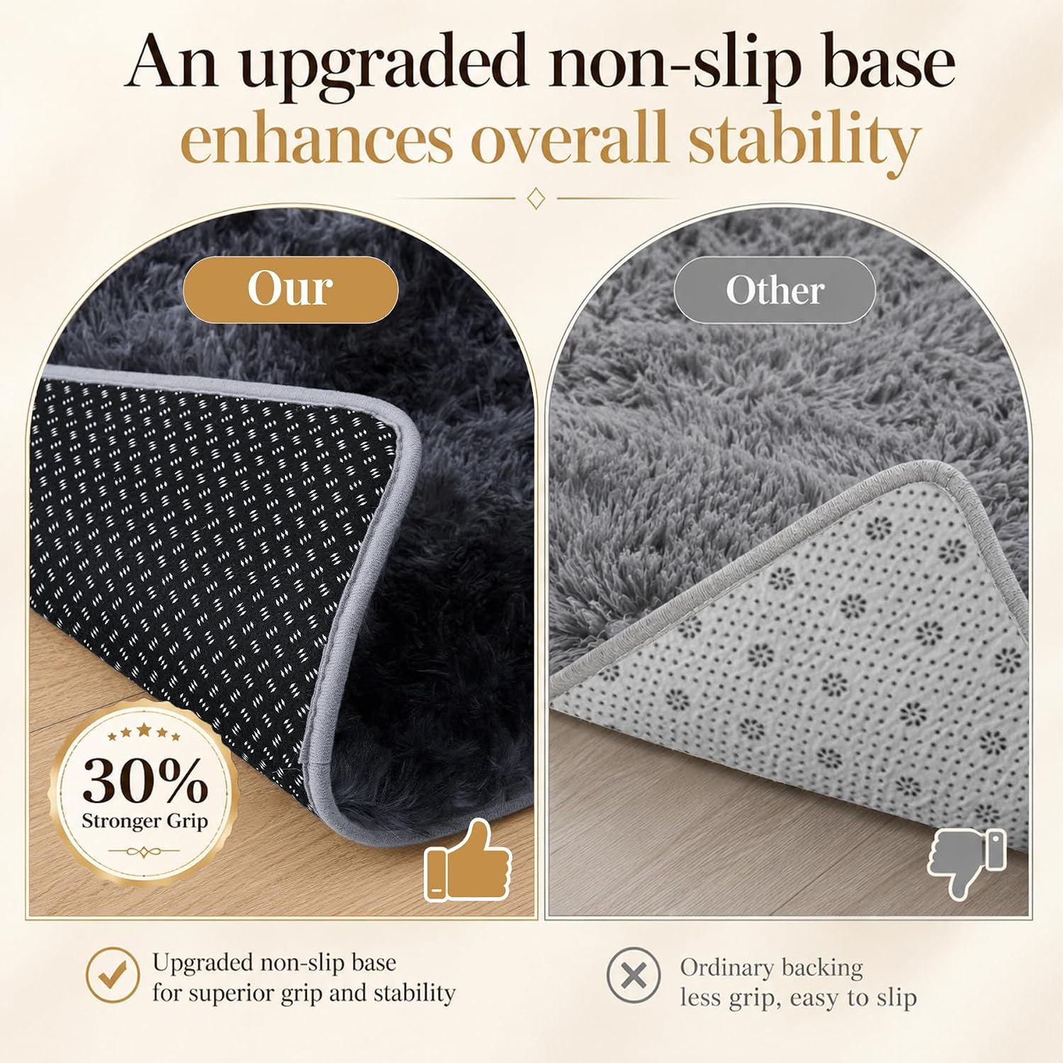 Thumbnail 4 de 8x10 Fluffy Shag Area Rug for Living Room & Bedroom – Black/Gray, Non-Slip, High-Pile Plush