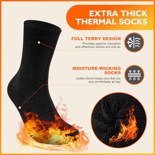 Detalle de Niofind Thermal Socks, Full-Cushion Black Crew Socks, 3 Pairs, Size 9–12