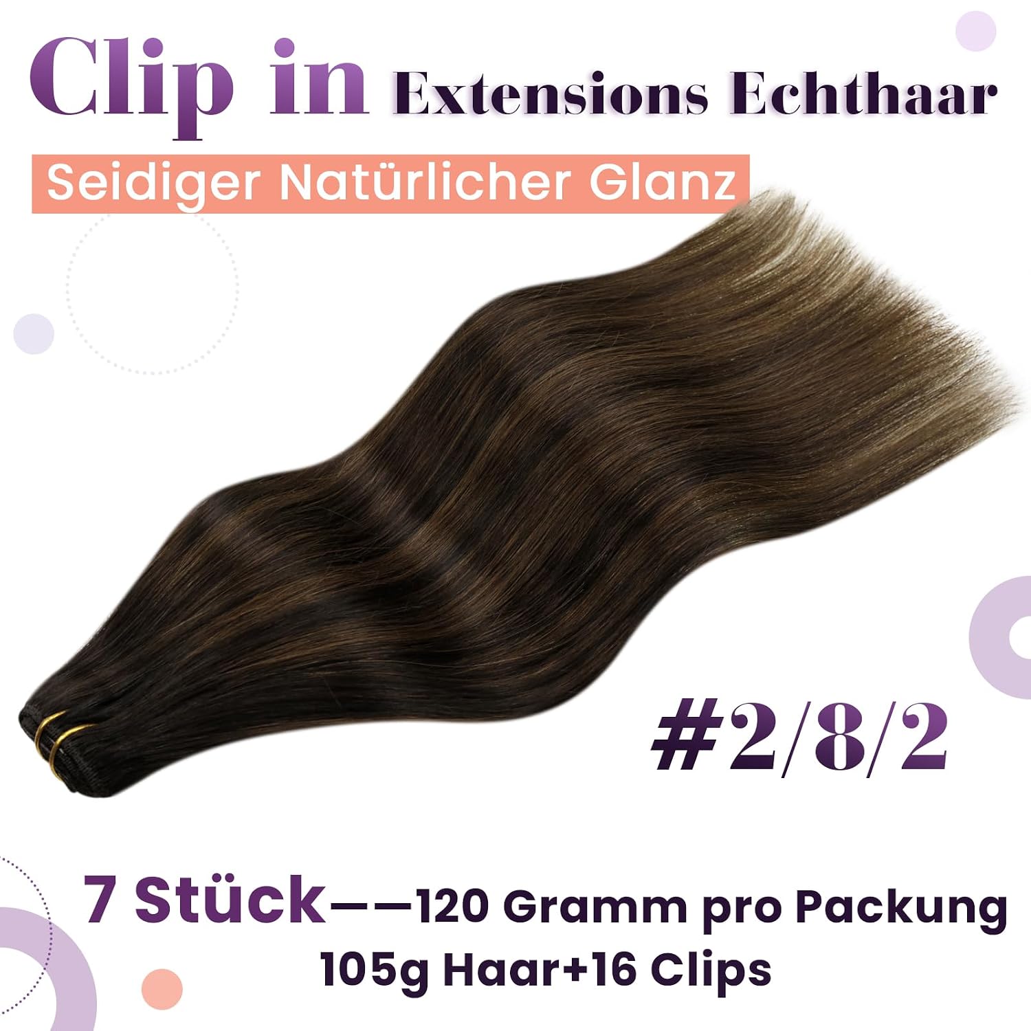 Detalle de LaaVoo Clip-in Extensions Echthaar Braun Balayage – 50 cm, 105 g, Remy Echthaar