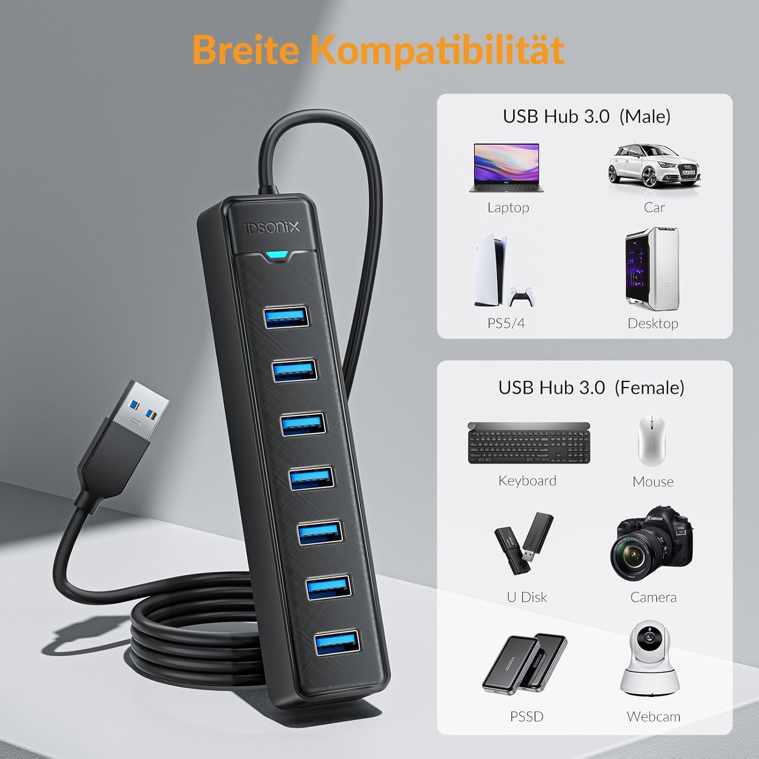 Thumbnail 4 de iDsonix 7-Port USB 3.0 Hub mit 100 cm Kabel