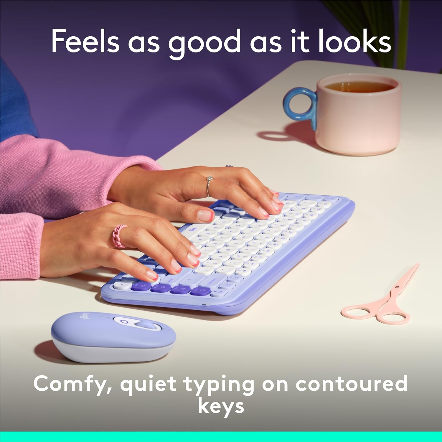 Detalle de Logitech POP ICON Keys 920-013050 Bluetooth Keyboard, Lilac and Off-White