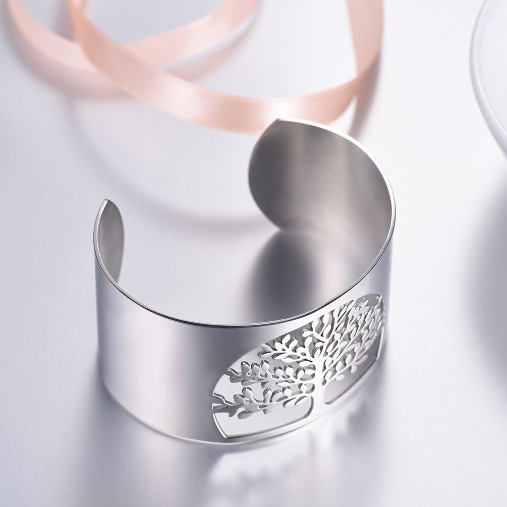 Thumbnail 2 de PROSTEEL anello-bracciale aperto regolabile con incisione Albero della Vita, acciaio inox e placcato oro 18K