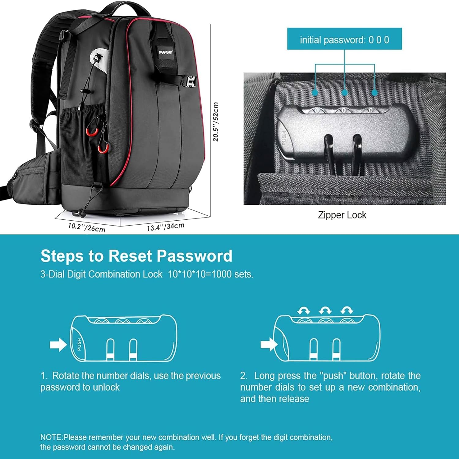 Thumbnail 1 de NEEWER Étui rembourré pour appareil photo avec serrure à combinaison – sac imperméable anti-chocs pour DSLR, accessoires et DJI Phantom
