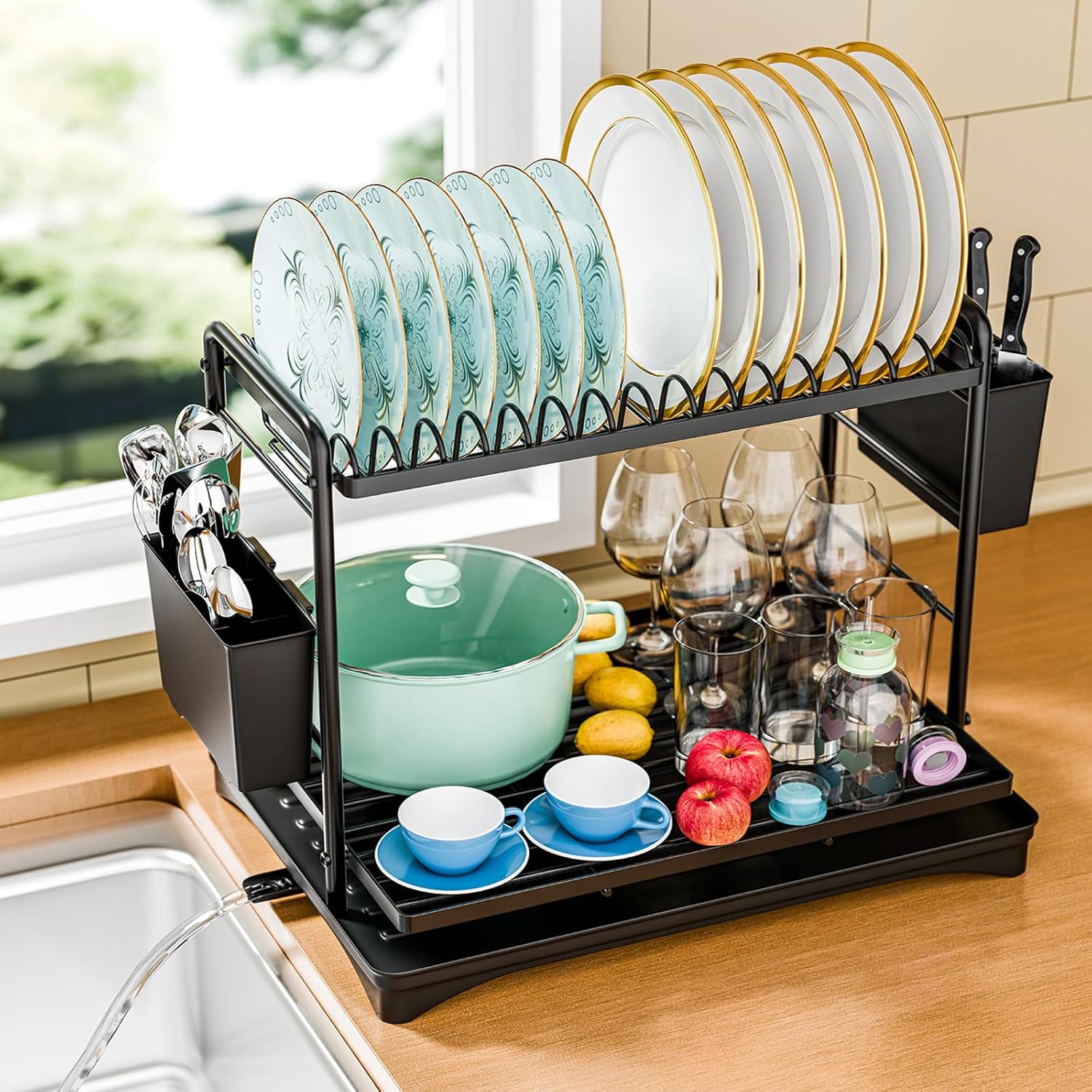 Simple Trending 2-Tier Dish Drying Rack – Large Capacity Kitchen Counter Organizer