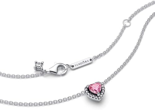 Detalle 2 de PANDORA Timeless Rosafarbenes Erhabenes Herz Halskette aus Sterling Silber mit Zirkonia, Größe 45 cm